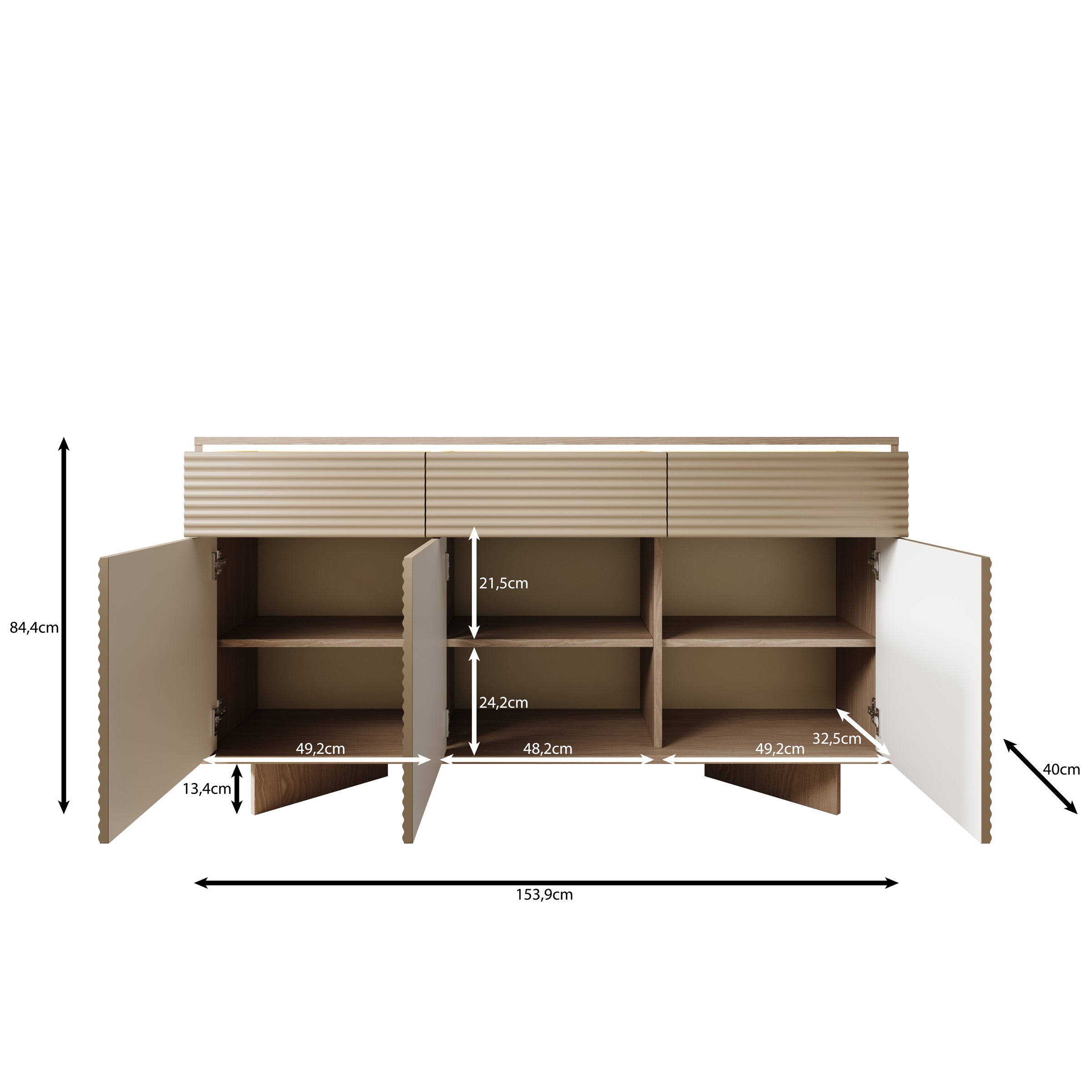 Selvio - Dressoir - Cappuccino / Eikenpatroon - 154x40x84 cm