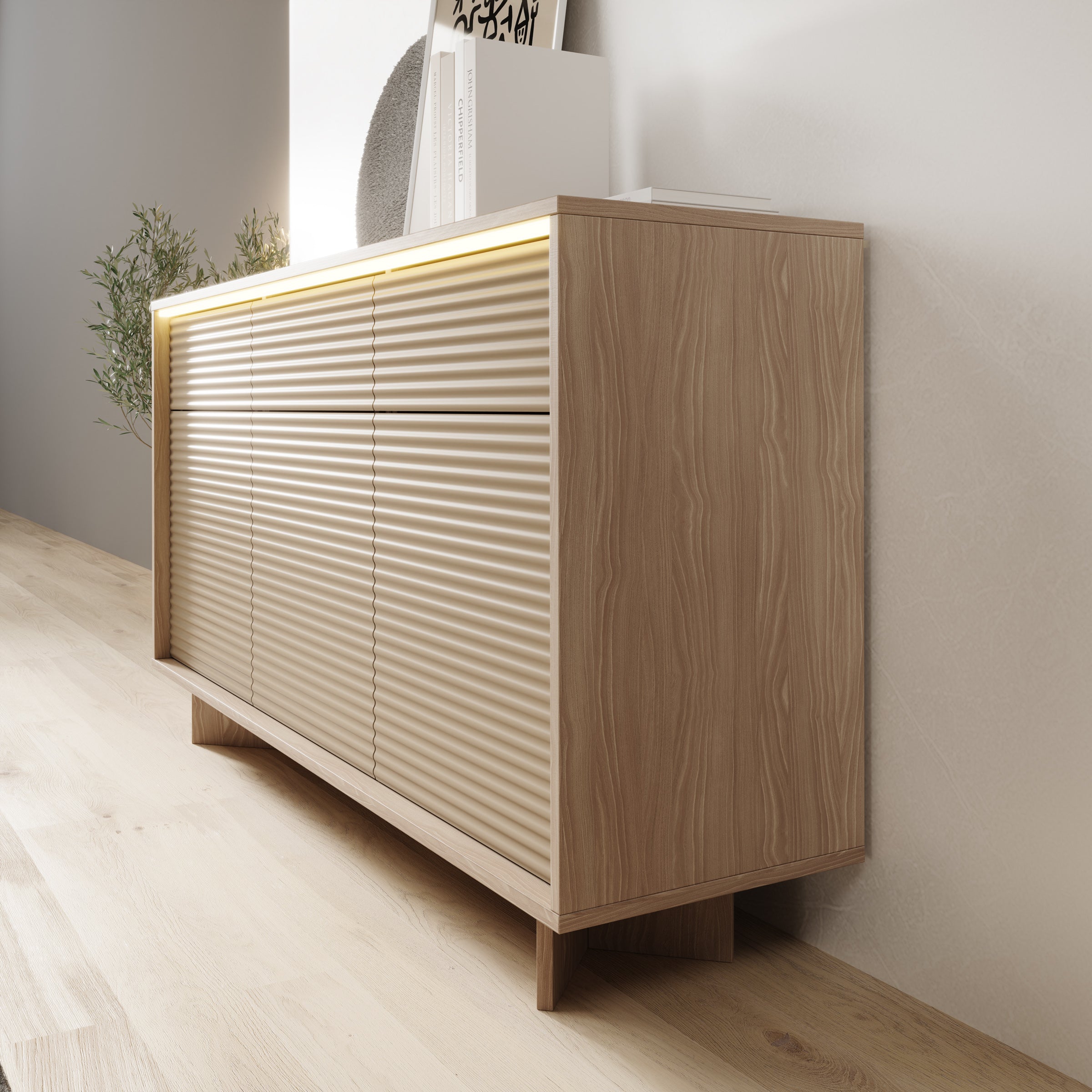 Selvio - Dressoir - Cappuccino / Eikenpatroon - 154x40x84 cm