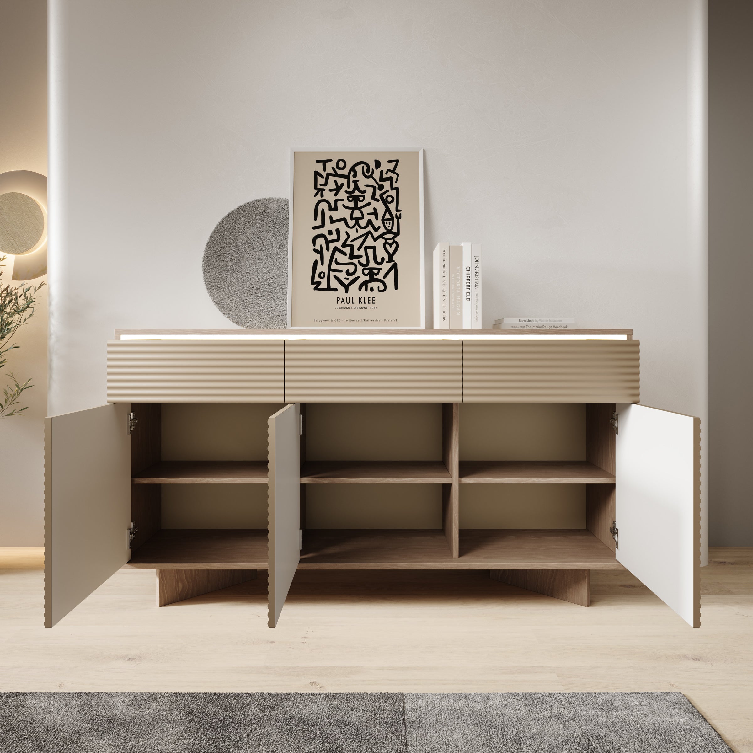 Selvio - Dressoir - Cappuccino / Eikenpatroon - 154x40x84 cm
