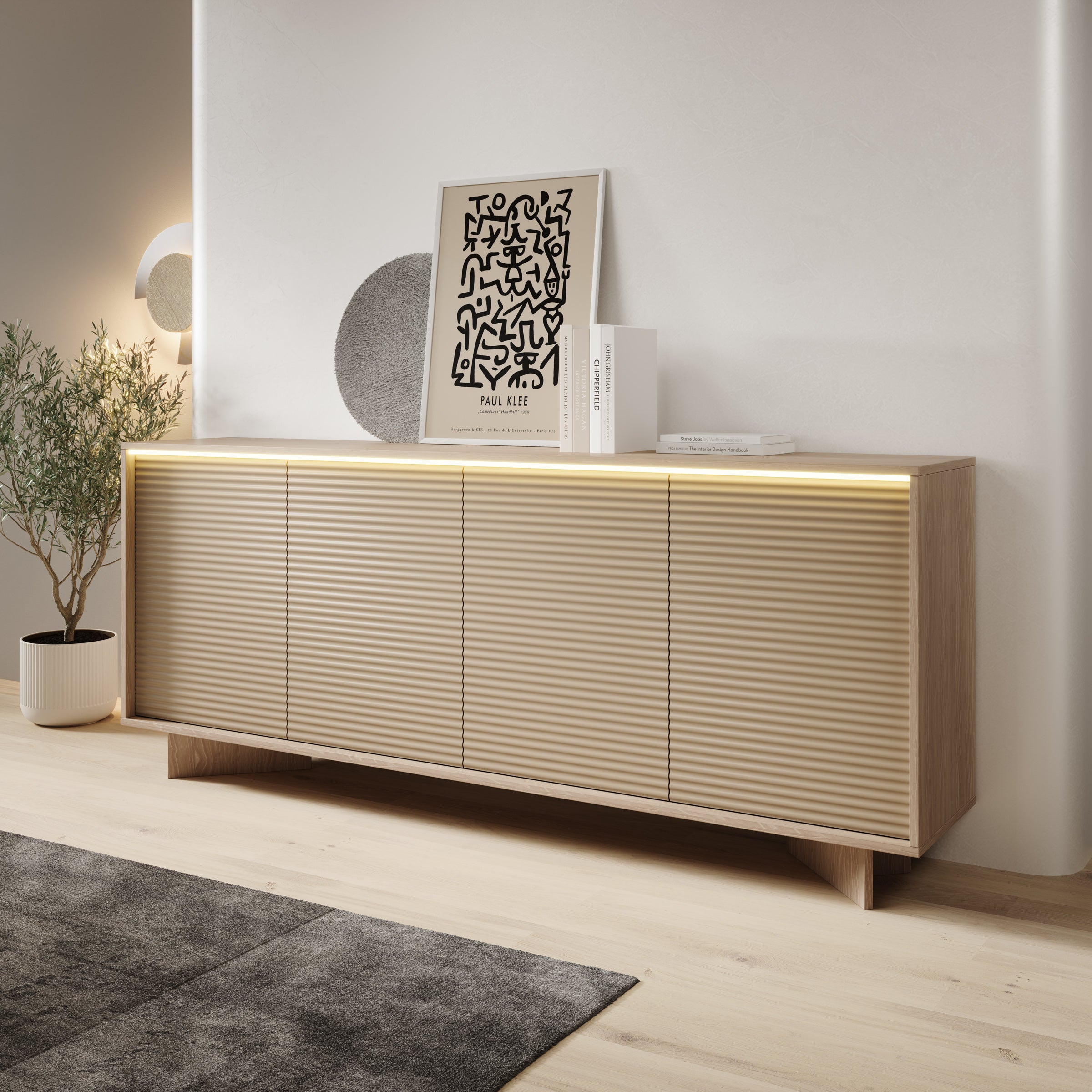 Selvio - Dressoir - Cappuccino / Eikenpatroon - 204x40x84 cm