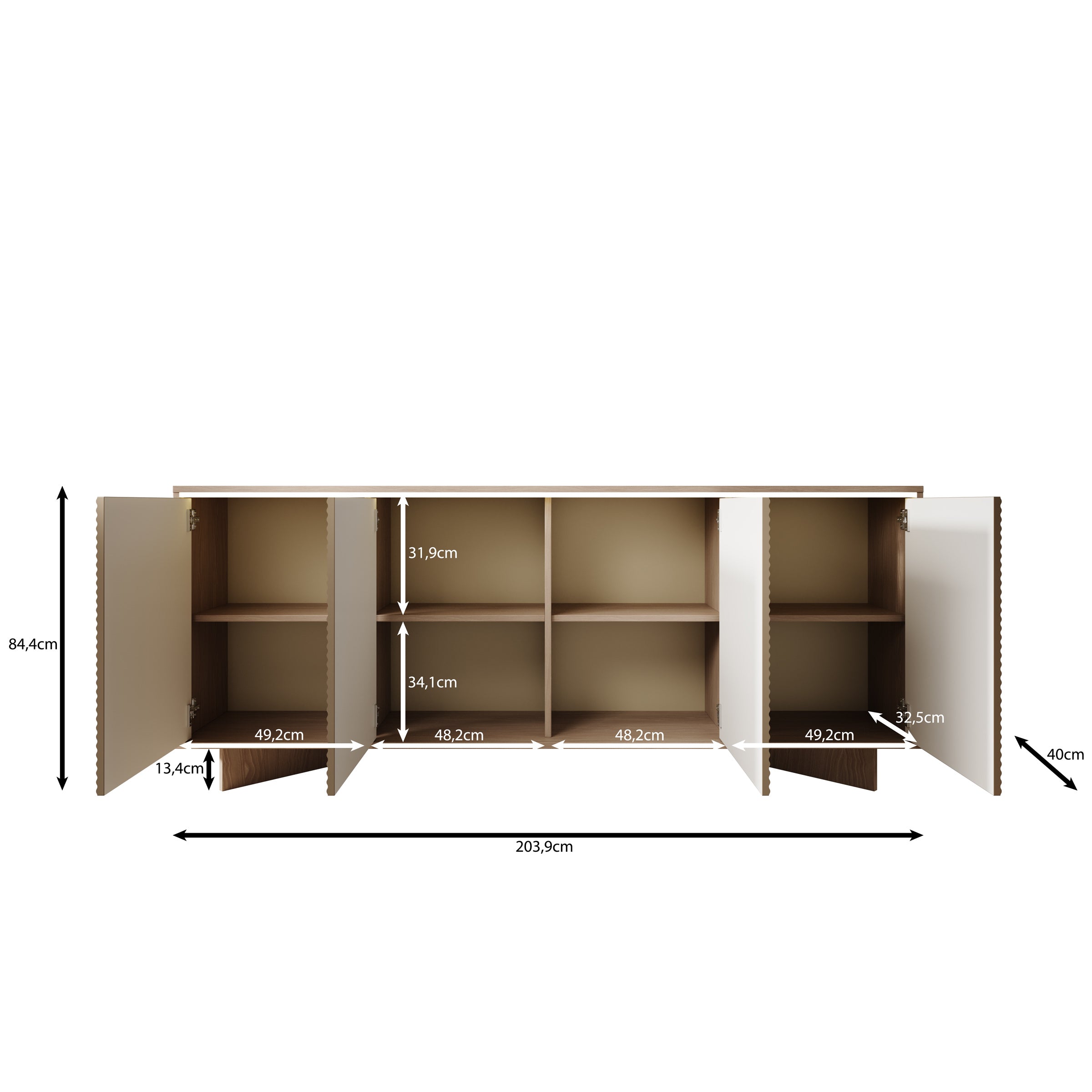 Selvio - Dressoir - Cappuccino / Eikenpatroon - 204x40x84 cm