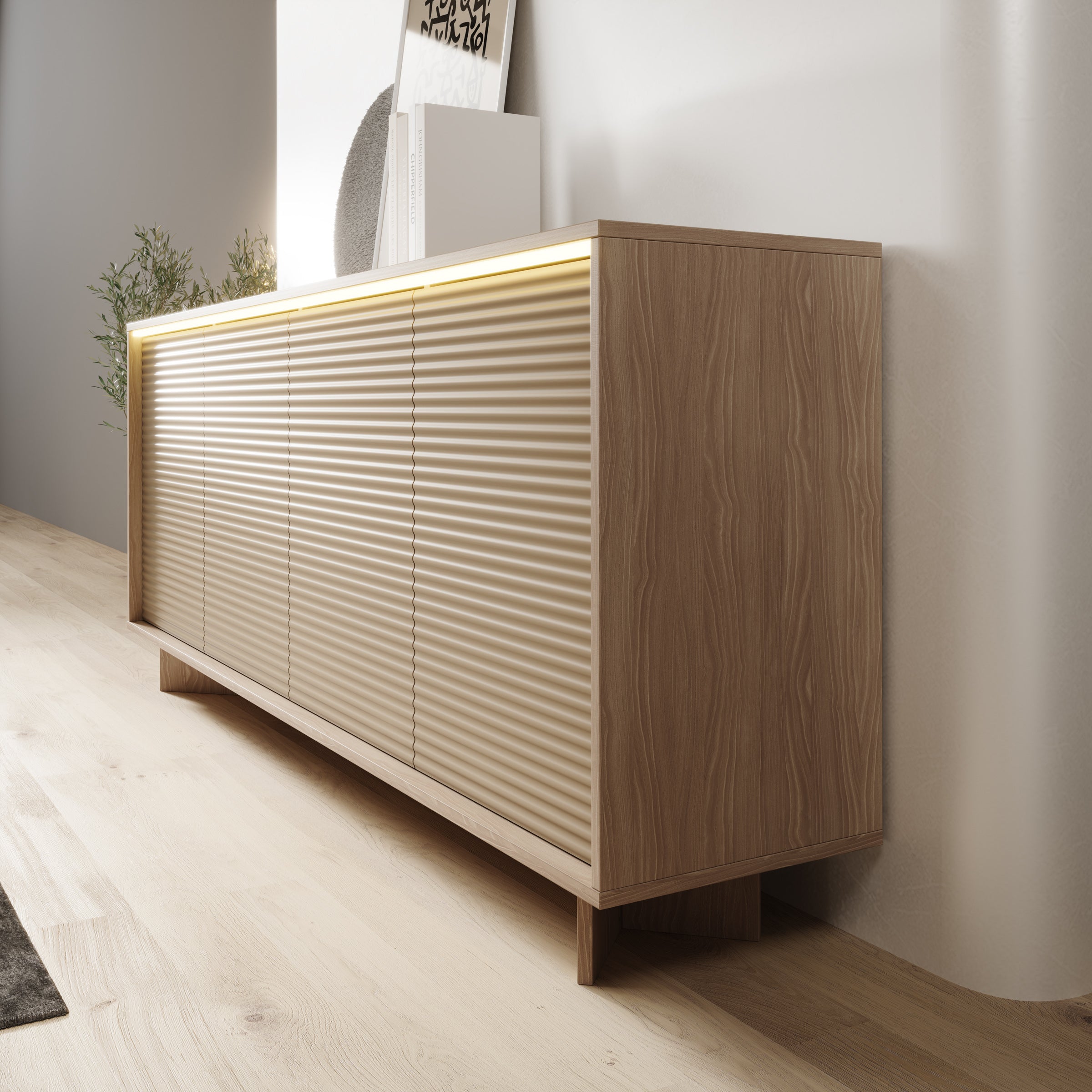 Selvio - Dressoir - Cappuccino / Eikenpatroon - 204x40x84 cm