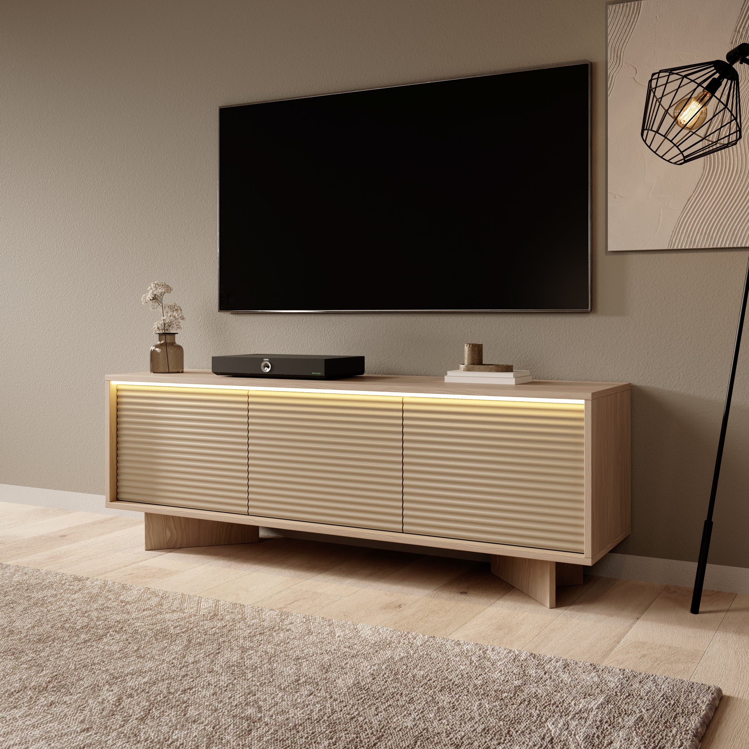 Selvio - TV-Meubel - Cappuccino / Eikenpatroon - 154x40x54 cm
