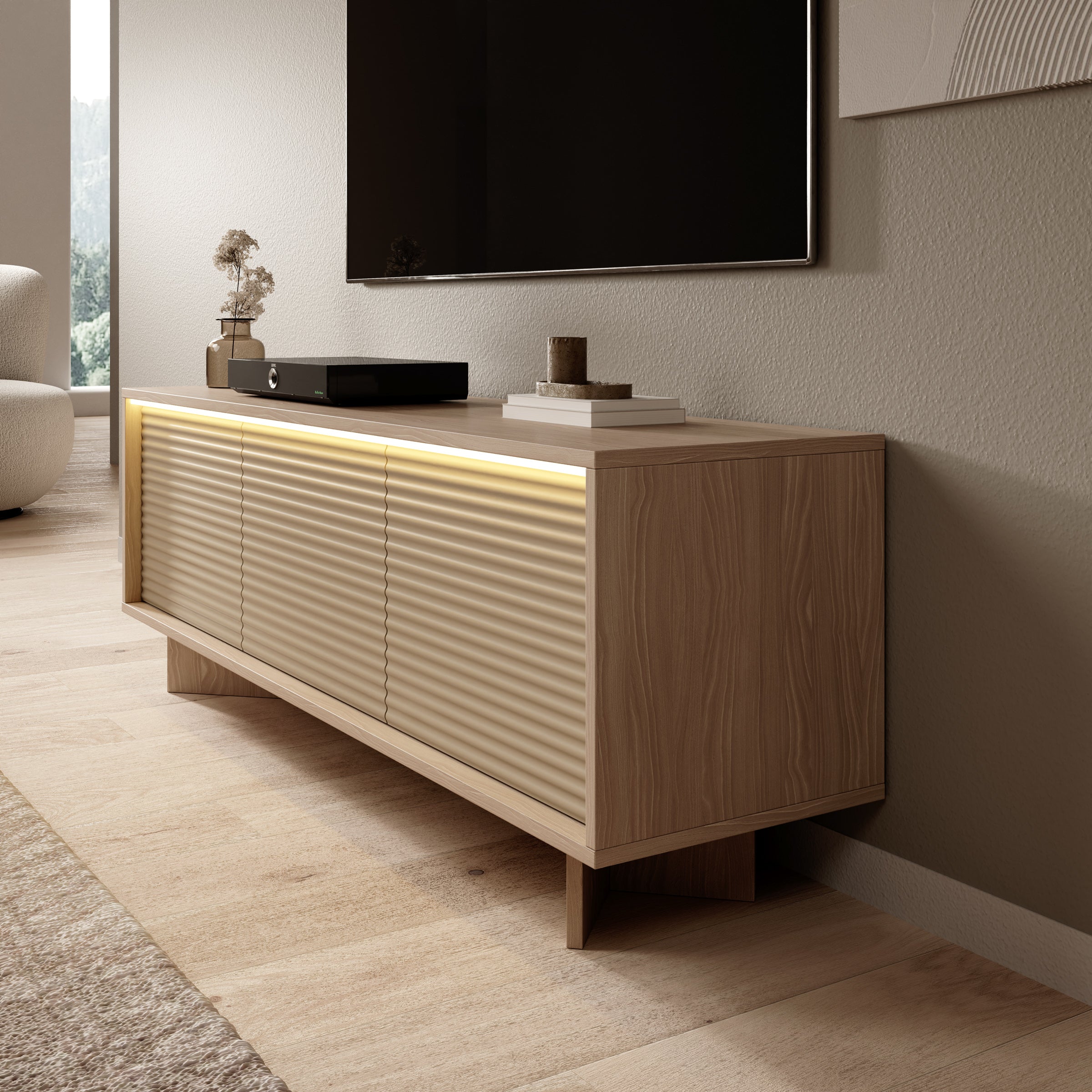 Selvio - TV-Meubel - Cappuccino / Eikenpatroon - 154x40x54 cm