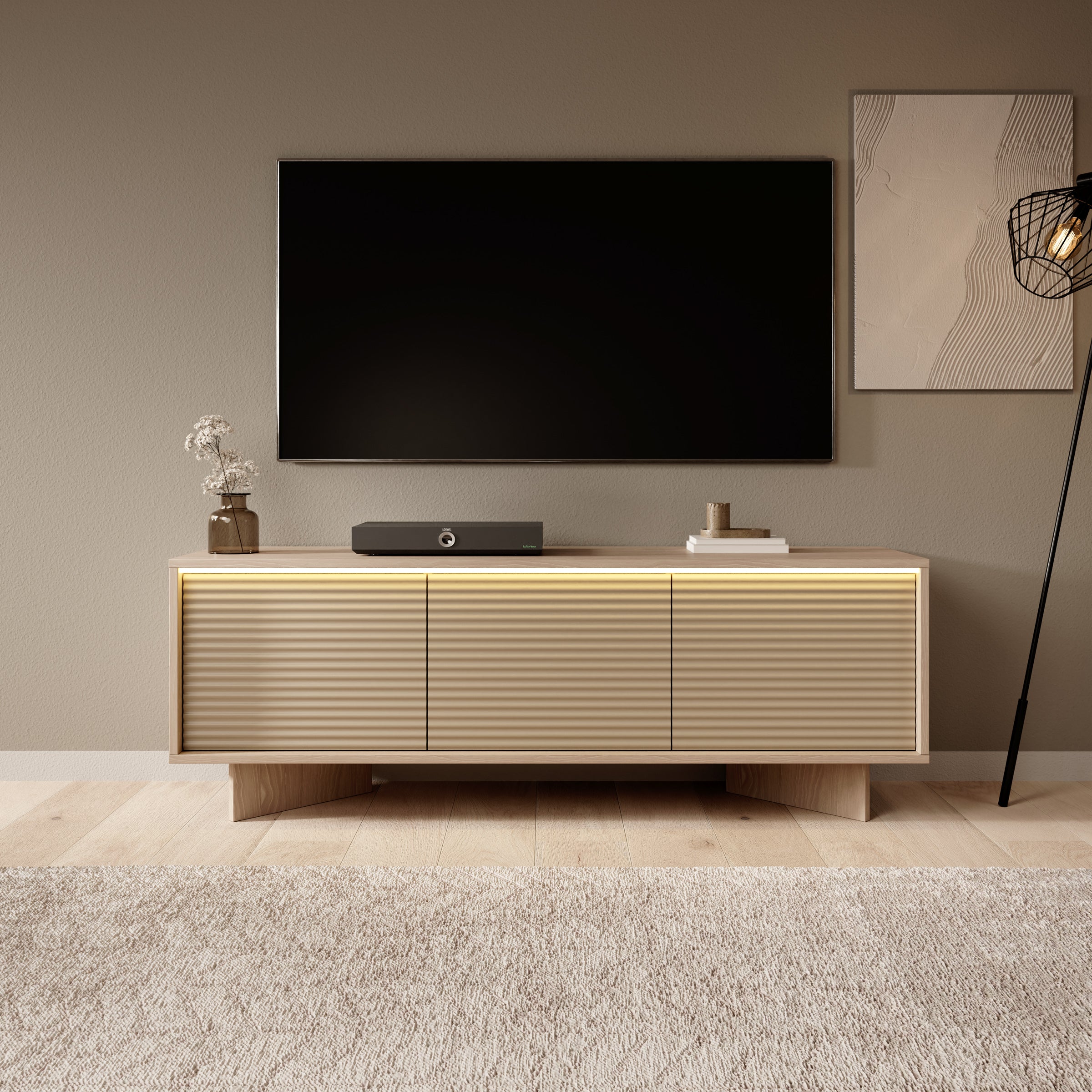 Selvio - TV-Meubel - Cappuccino / Eikenpatroon - 154x40x54 cm