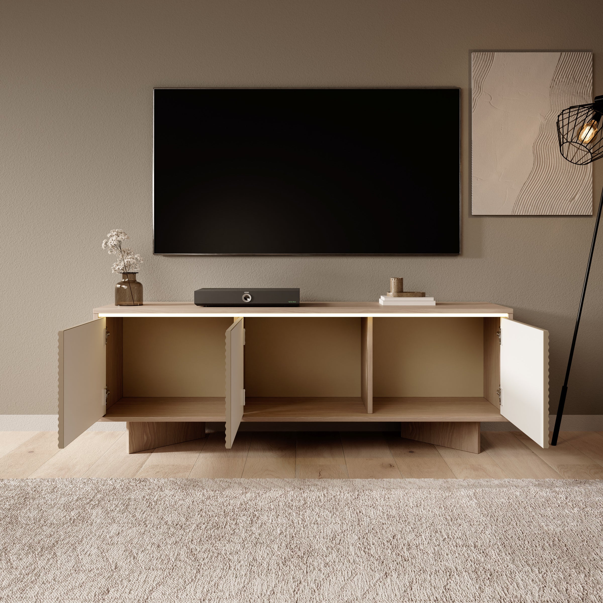 Selvio - TV-Meubel - Cappuccino / Eikenpatroon - 154x40x54 cm