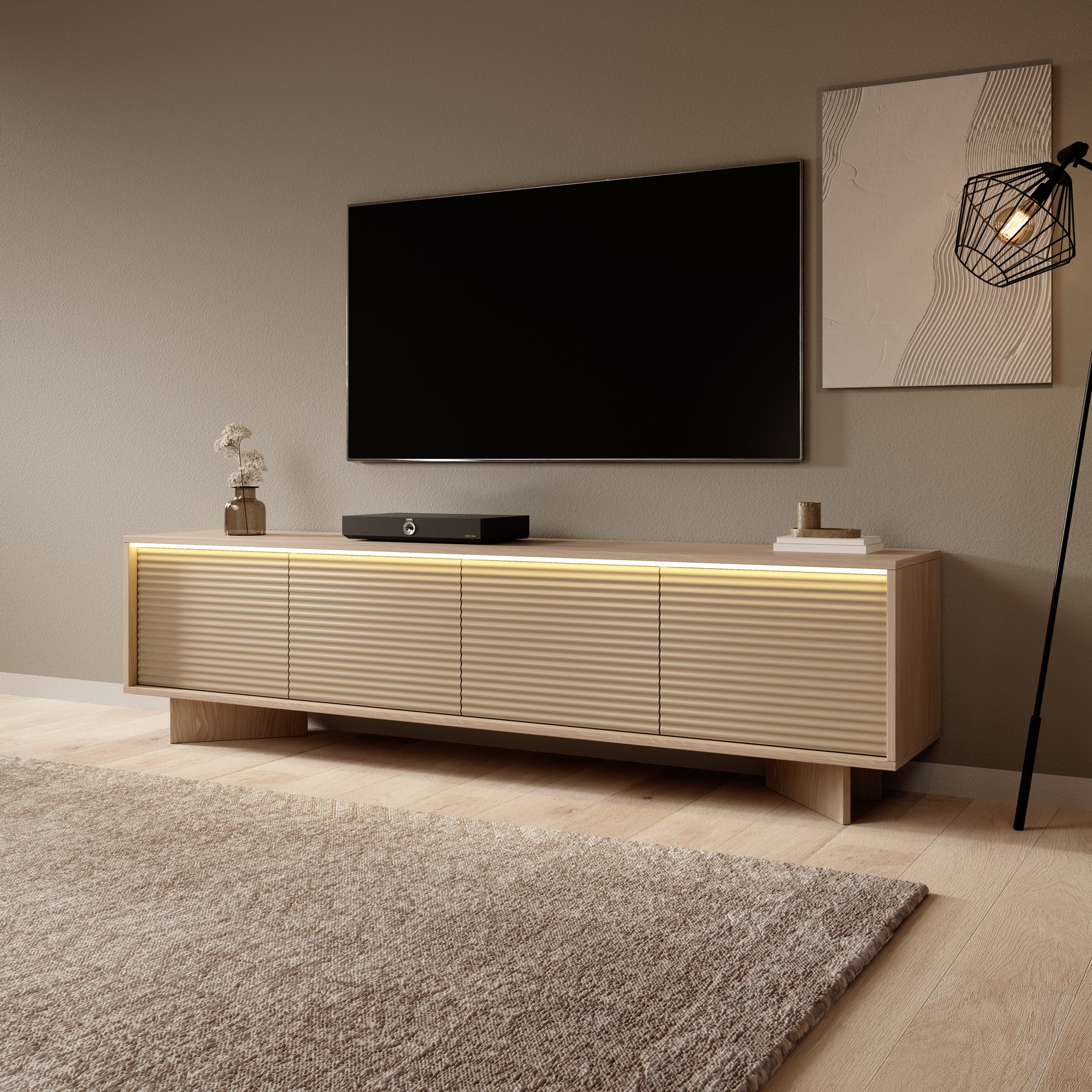 Selvio - TV-Meubel - Cappuccino / Eikenpatroon - 204x40x54 cm
