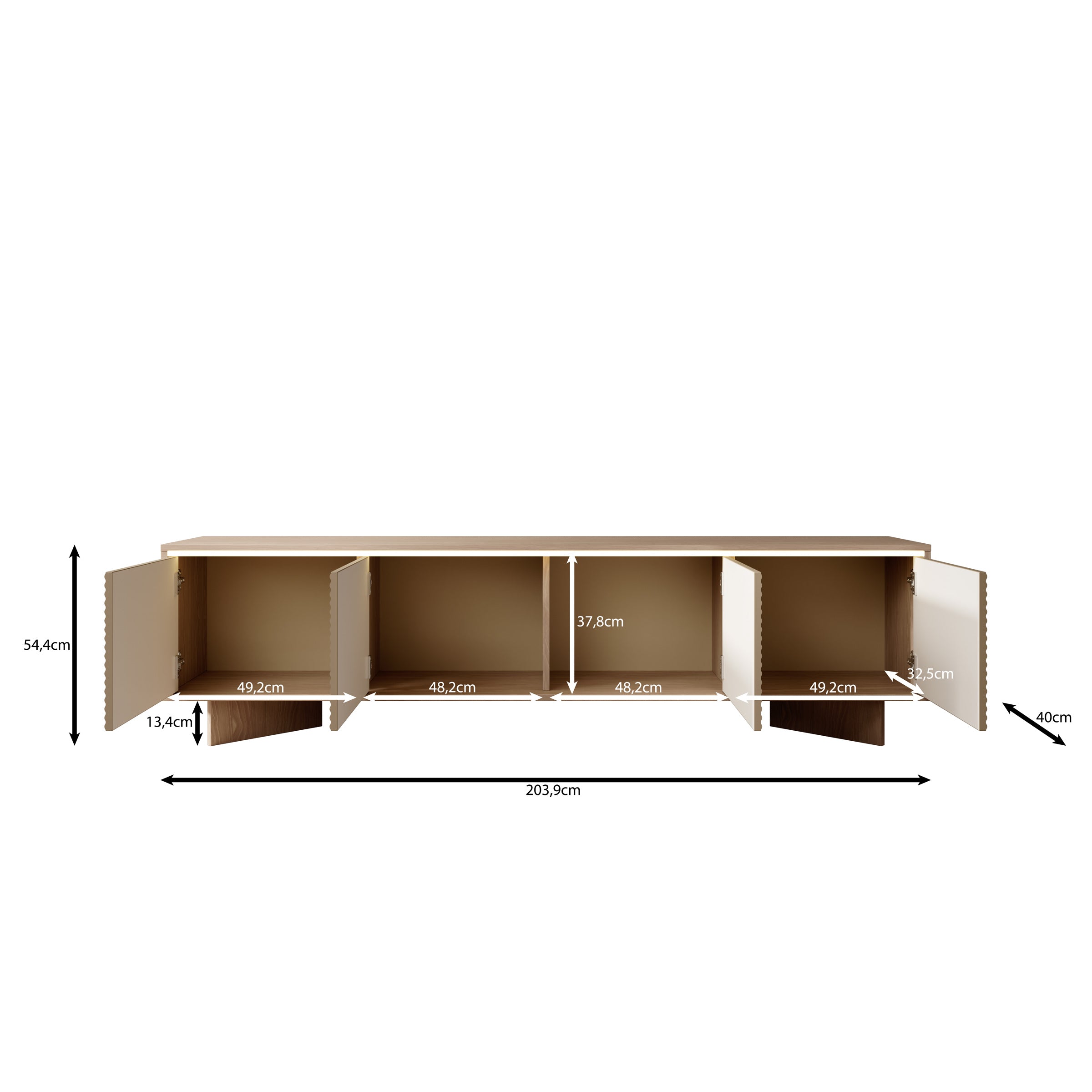Selvio - TV-Meubel - Cappuccino / Eikenpatroon - 204x40x54 cm