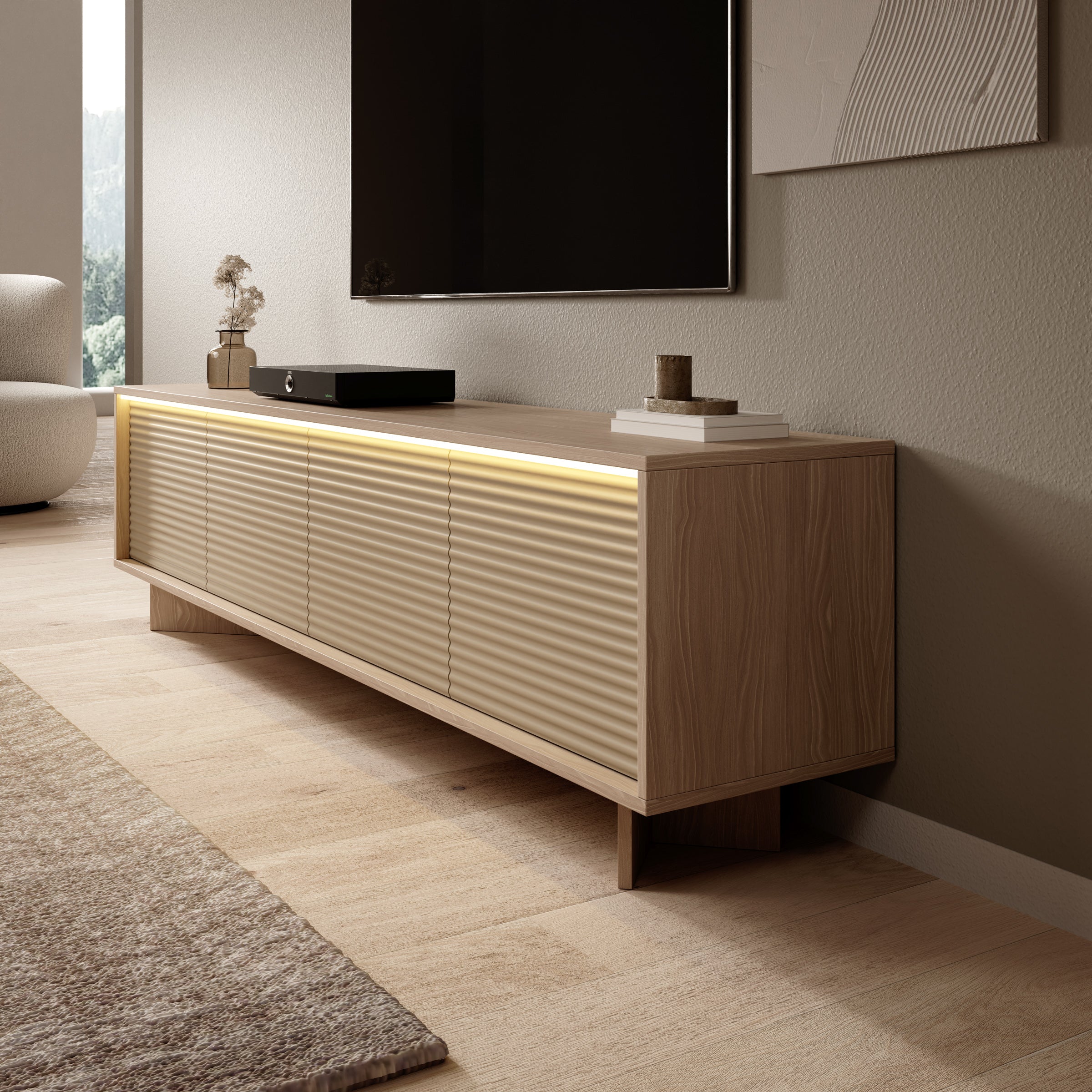 Selvio - TV-Meubel - Cappuccino / Eikenpatroon - 204x40x54 cm