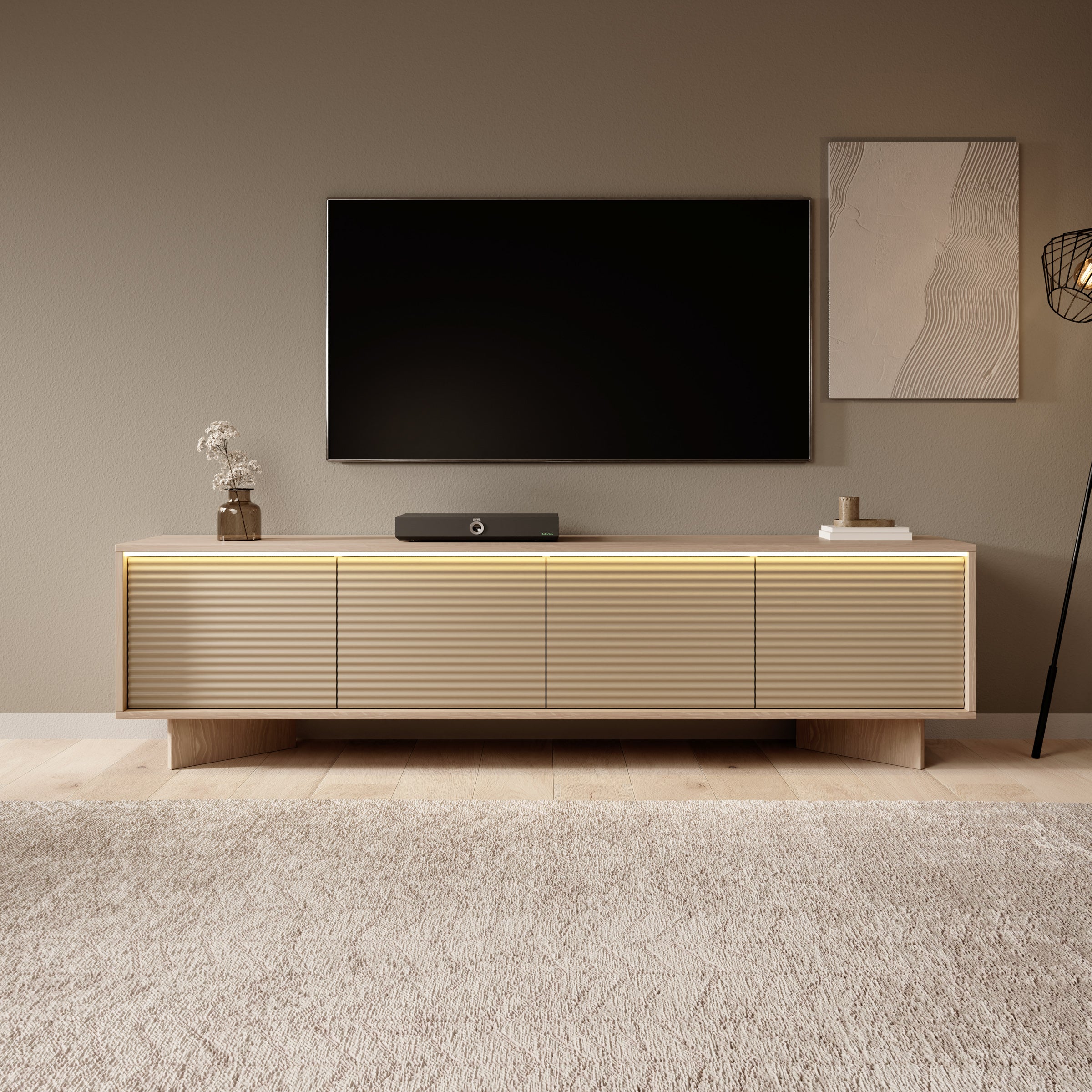 Selvio - TV-Meubel - Cappuccino / Eikenpatroon - 204x40x54 cm