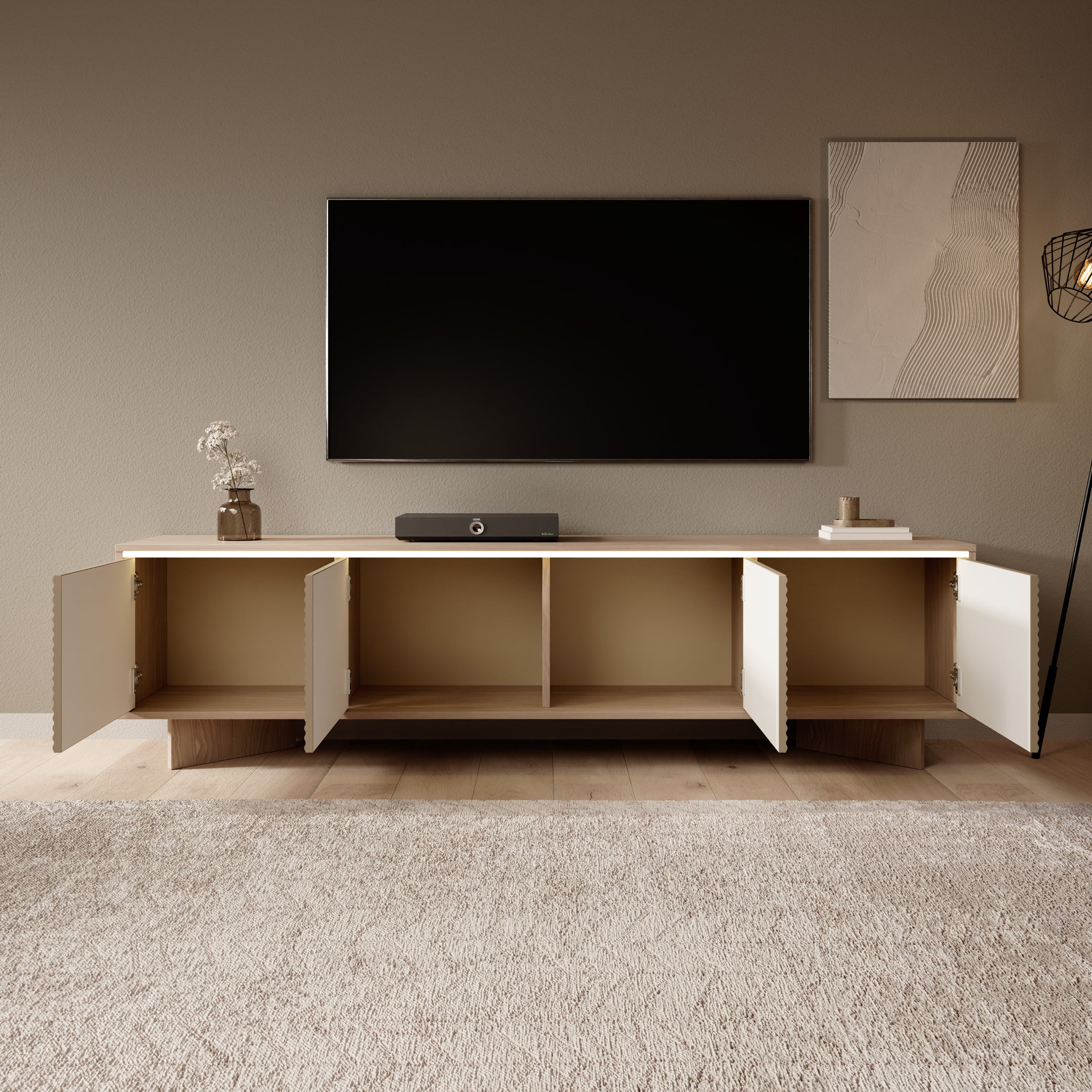 Selvio - TV-Meubel - Cappuccino / Eikenpatroon - 204x40x54 cm