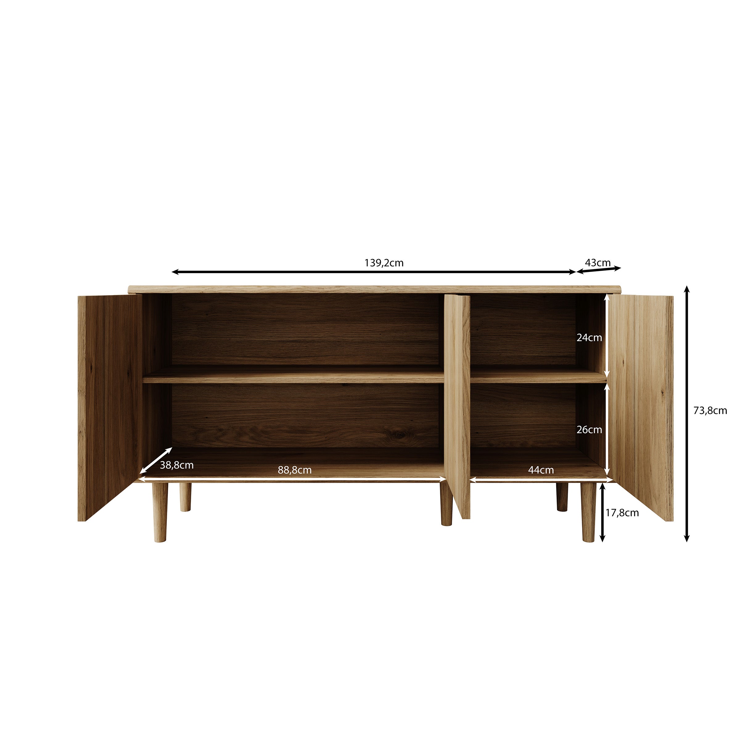 Selwood - Dressoir - Eikenpatroon - 139x43x74 cm