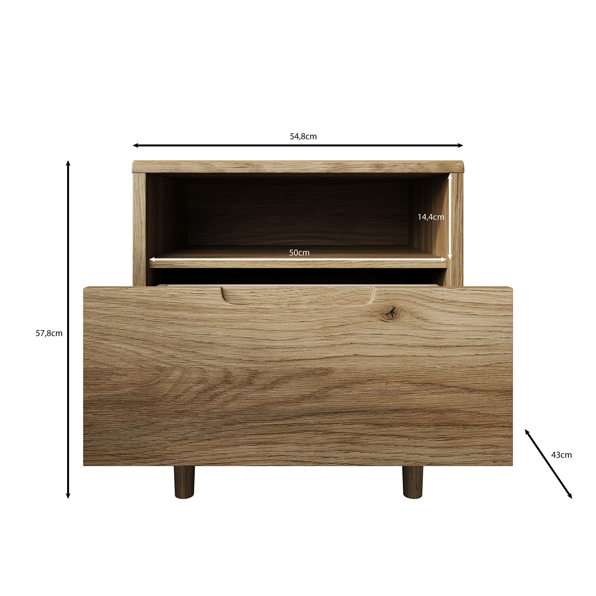 Selwood - Nachtkastje - Eikenpatroon - 55x43x58 cm