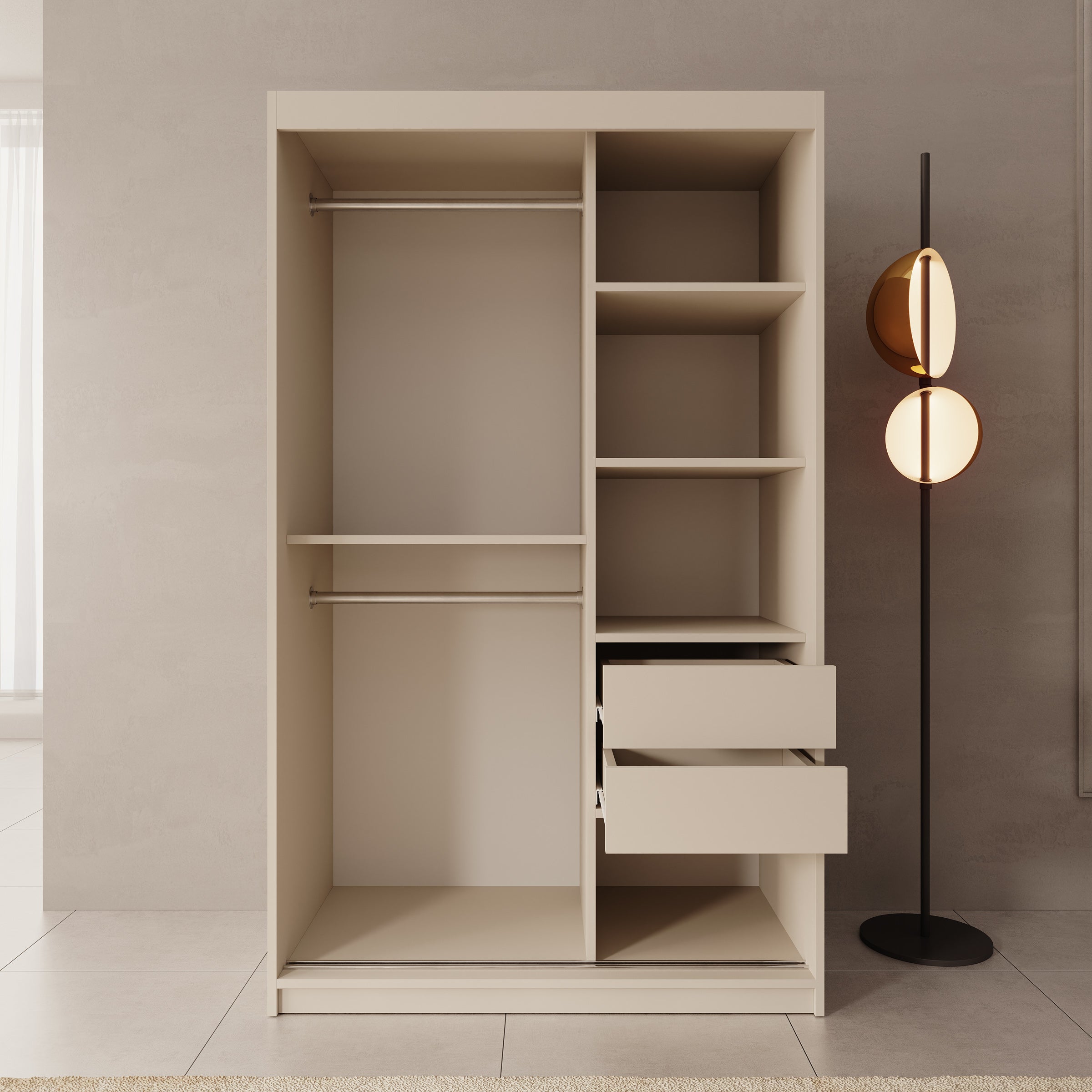 Sentoji - Kledingkast met 2 schuifdeuren - Beige - 120x62x200 cm