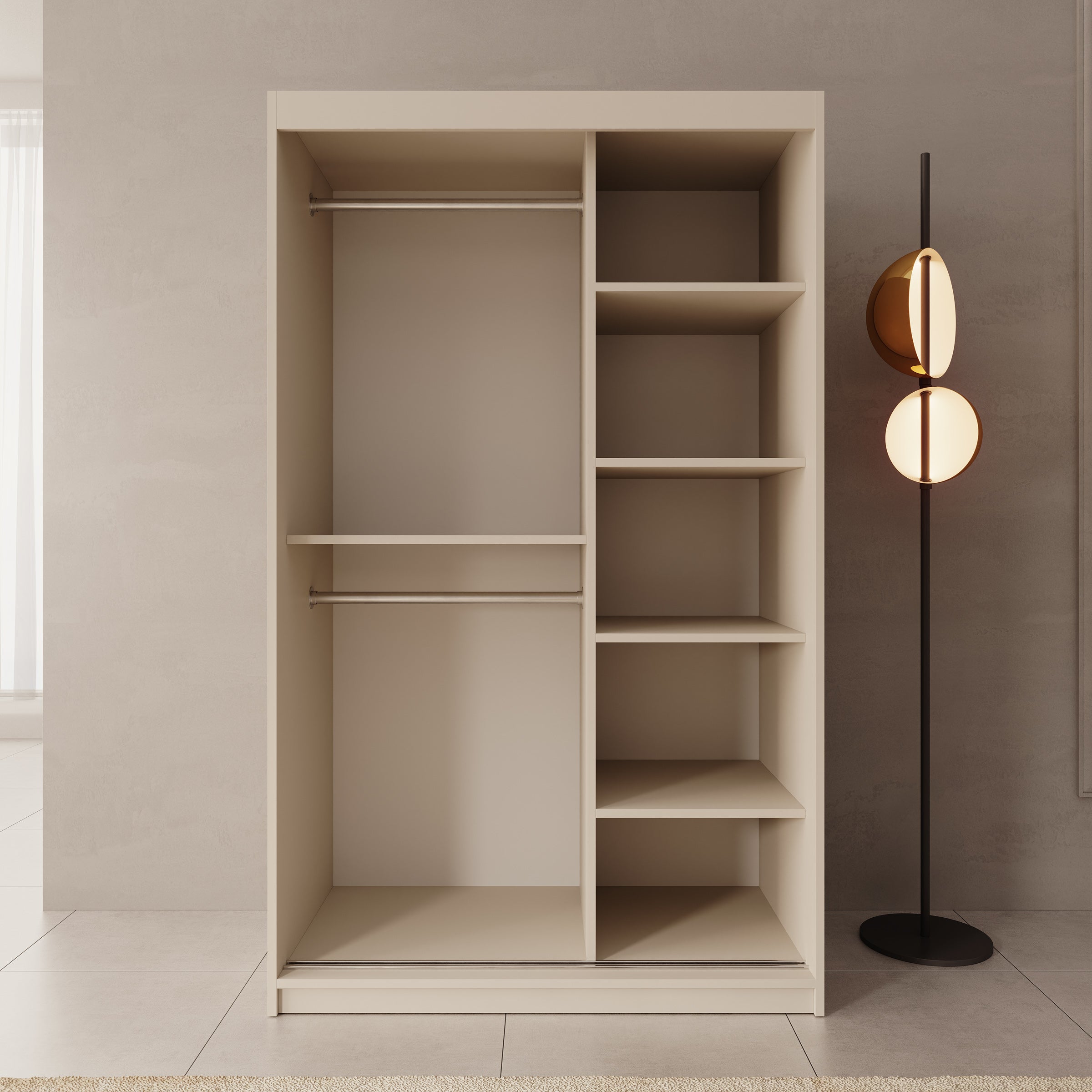 Sentoji - Kledingkast met 2 schuifdeuren - Beige - 120x62x200 cm