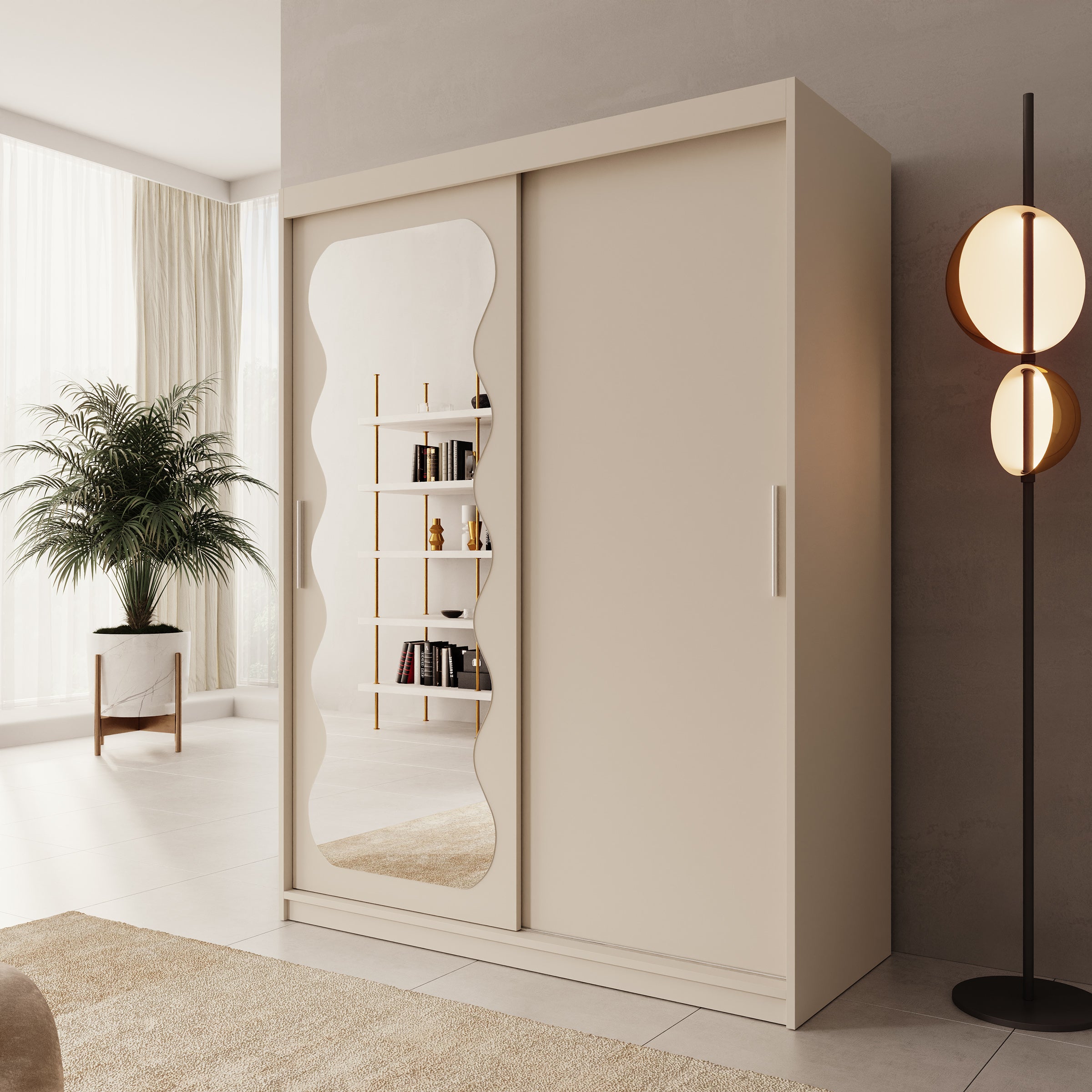 Sentoji - Kledingkast met 2 schuifdeuren - Beige - 150x62x200 cm