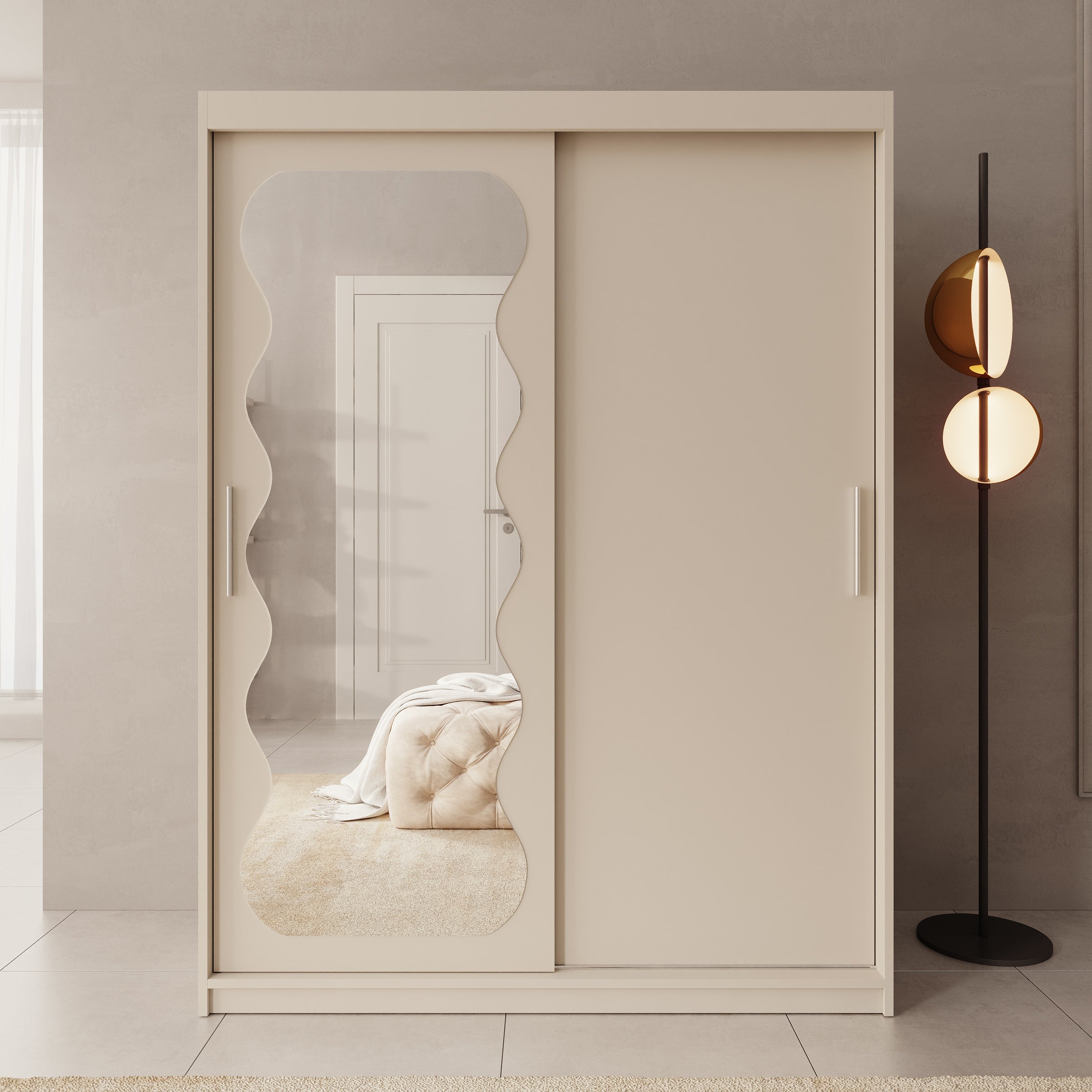 Sentoji - Kledingkast met 2 schuifdeuren - Beige - 150x62x200 cm