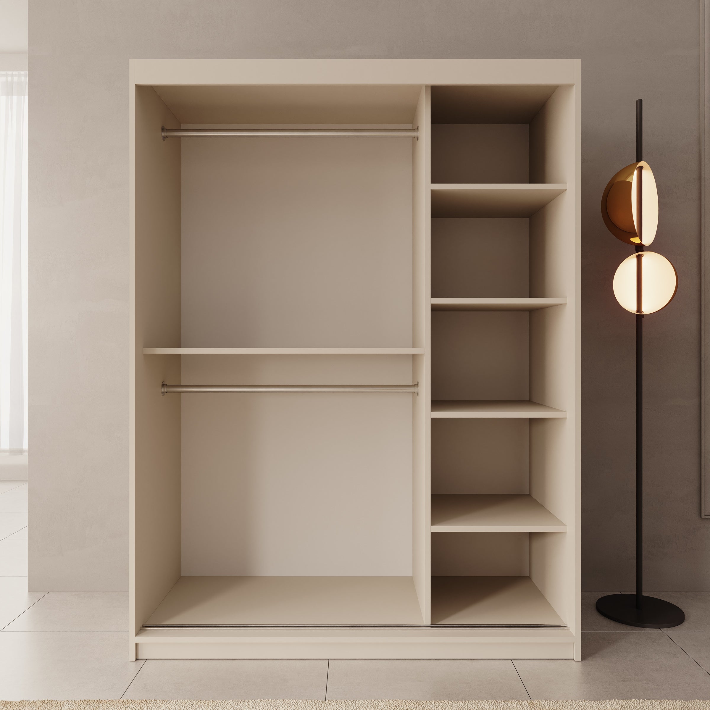 Sentoji - Kledingkast met 2 schuifdeuren - Beige - 150x62x200 cm