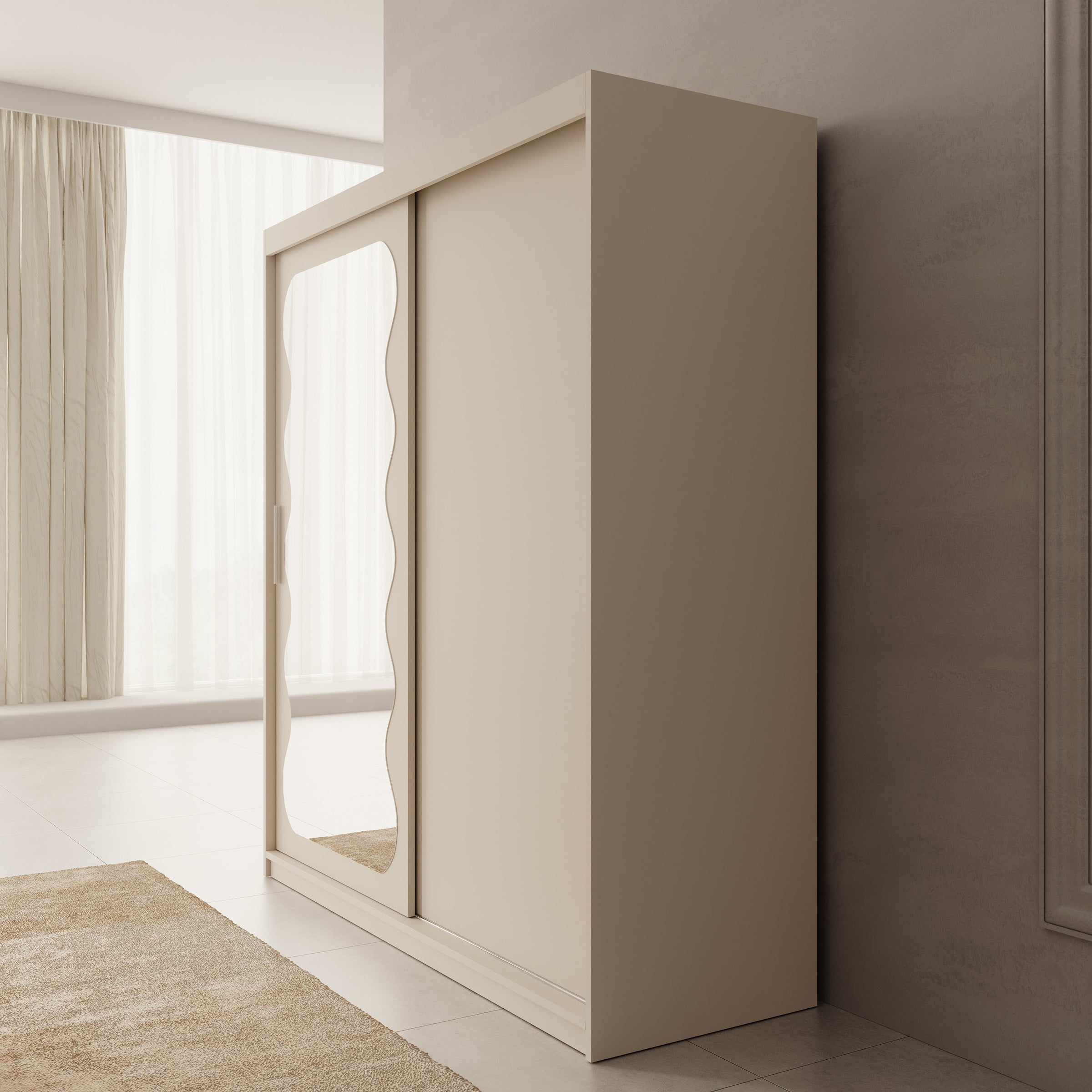 Sentoji - Kledingkast met 2 schuifdeuren - Beige - 180x62x200 cm