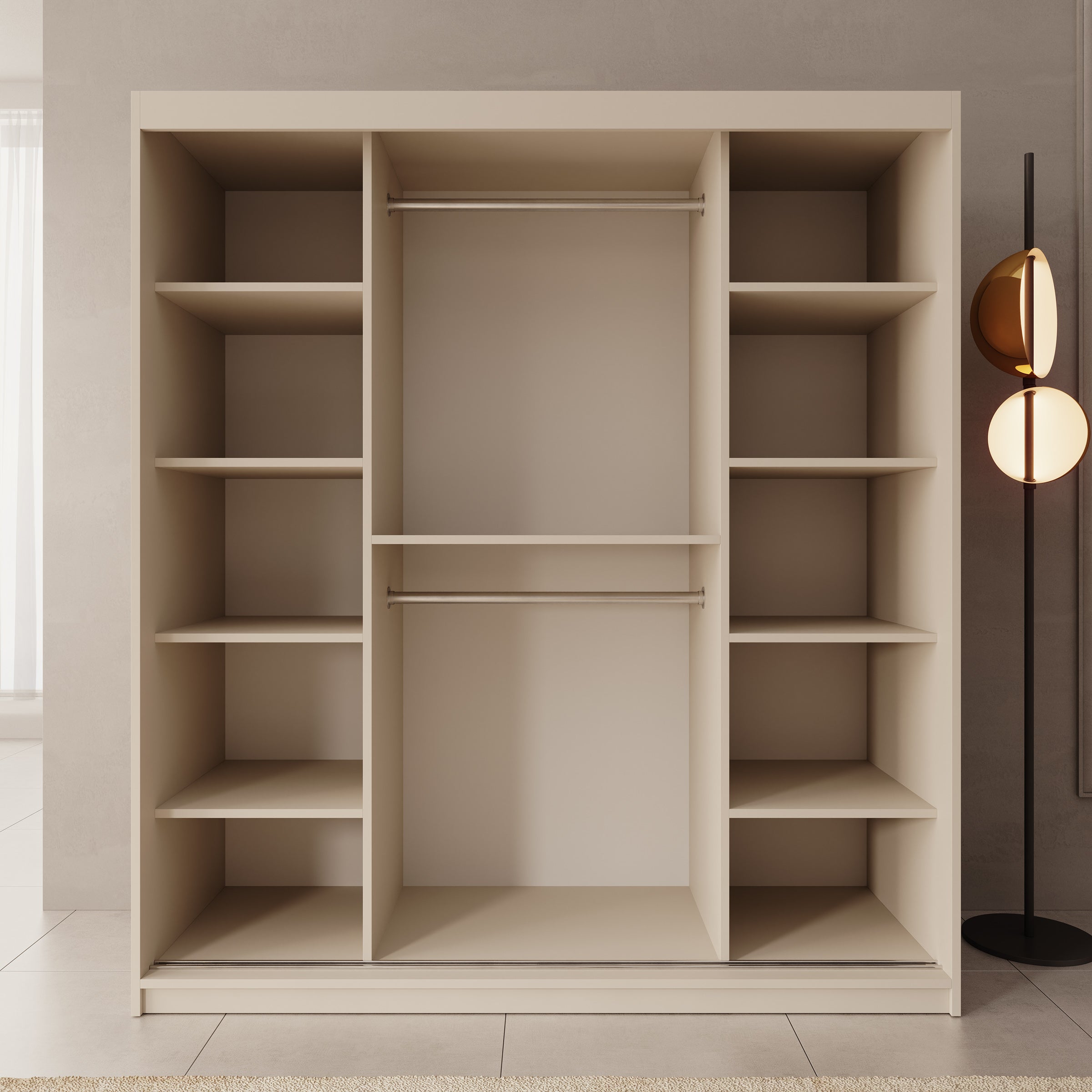 Sentoji - Kledingkast met 2 schuifdeuren - Beige - 180x62x200 cm