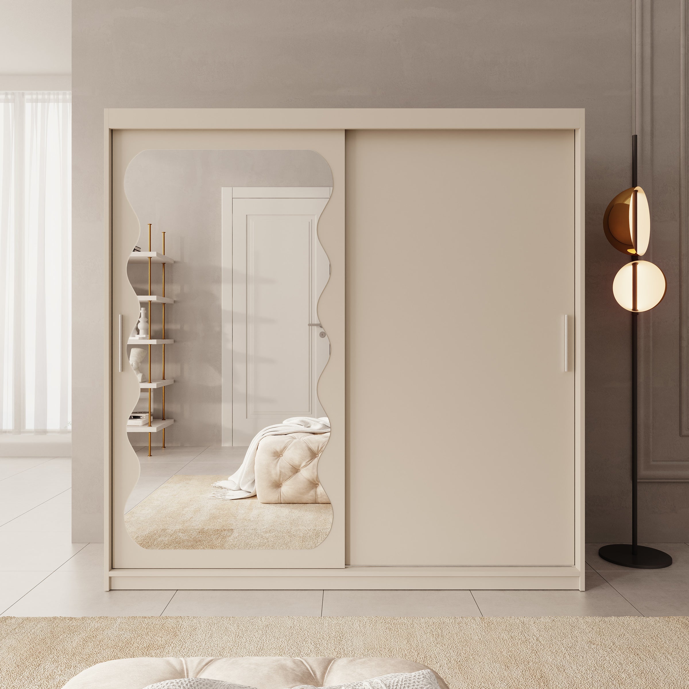 Sentoji - Kledingkast met 2 schuifdeuren - Beige - 200x62x200 cm