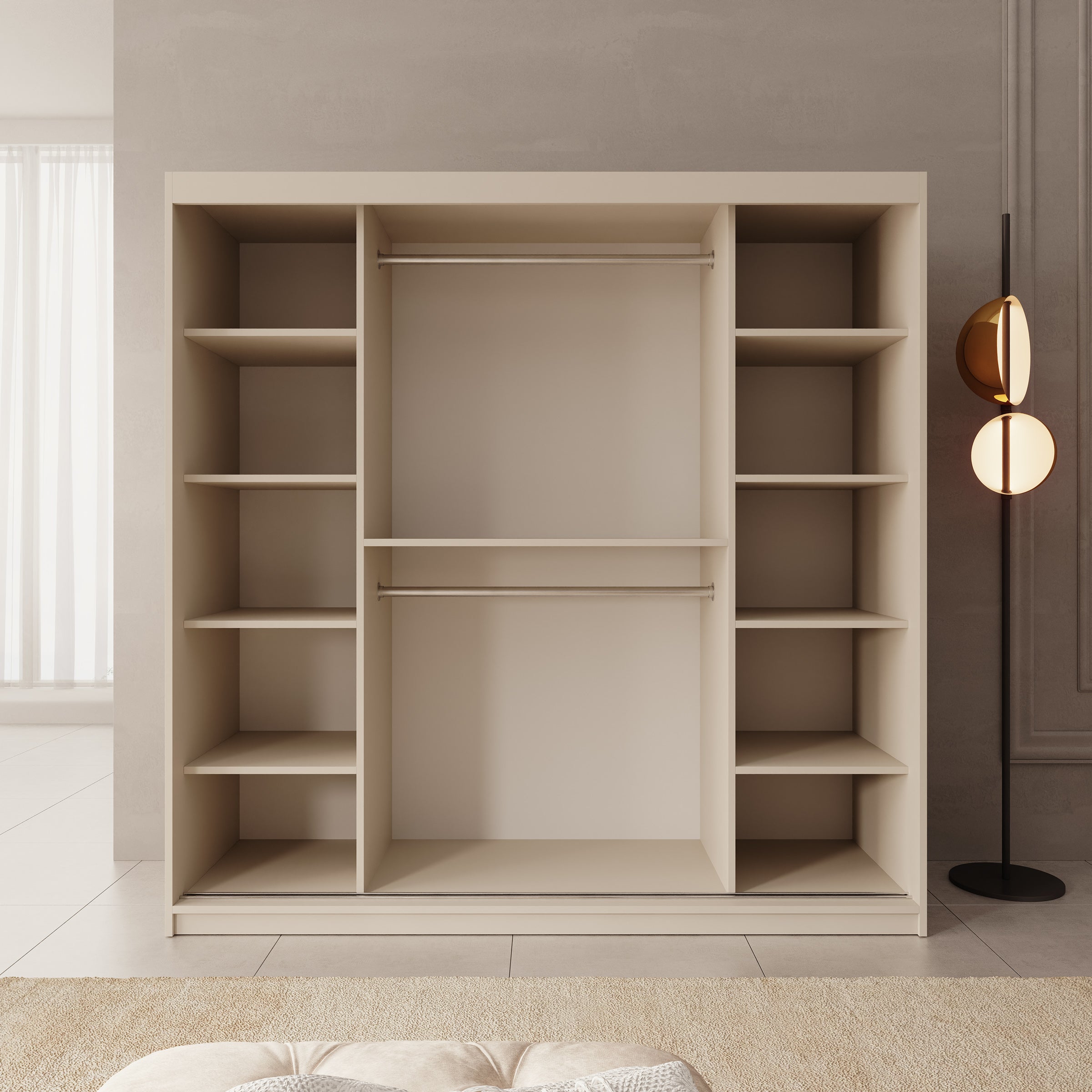 Sentoji - Kledingkast met 2 schuifdeuren - Beige - 200x62x200 cm