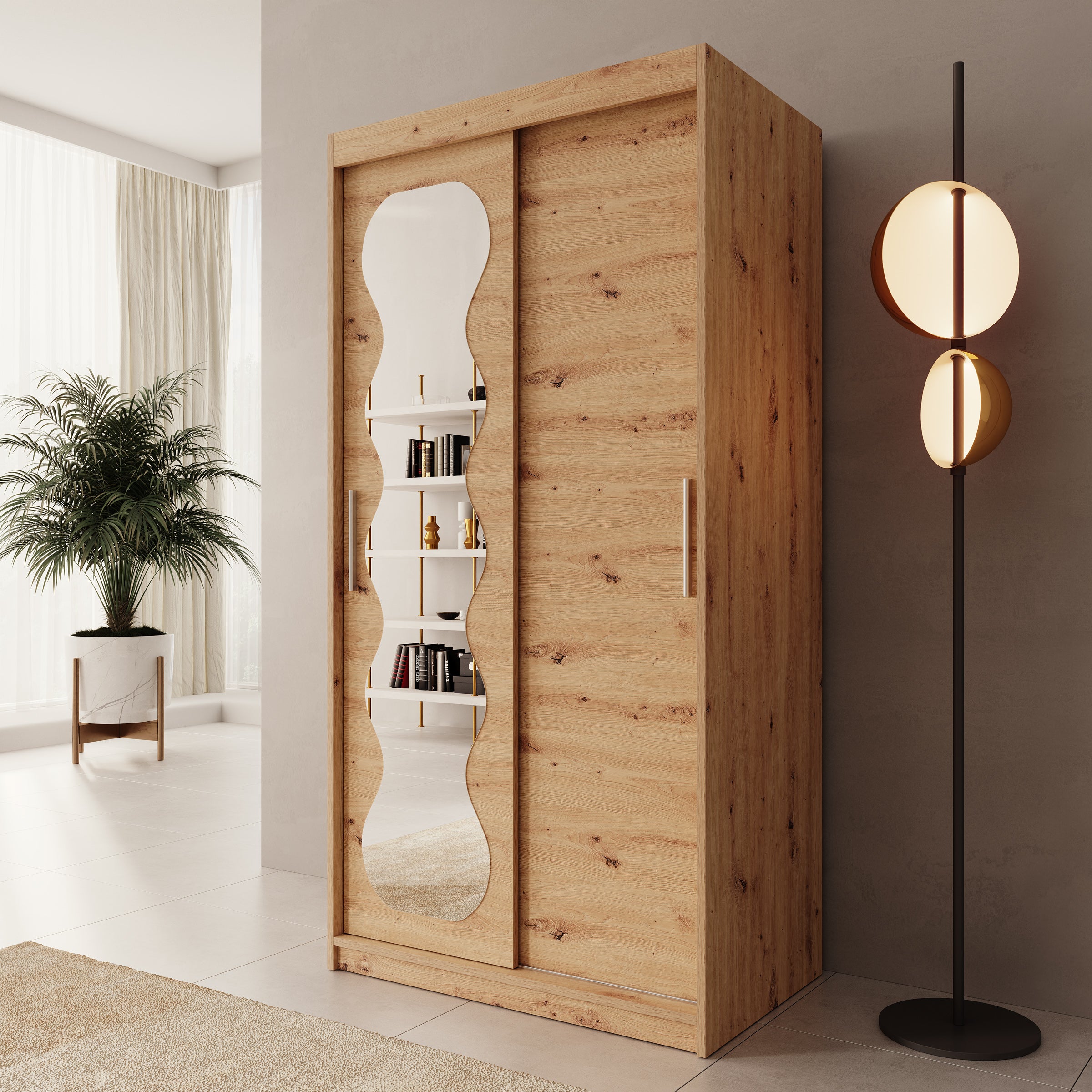 Sentoji - Kledingkast met 2 schuifdeuren - Eikenpatroon - 100x62x200 cm