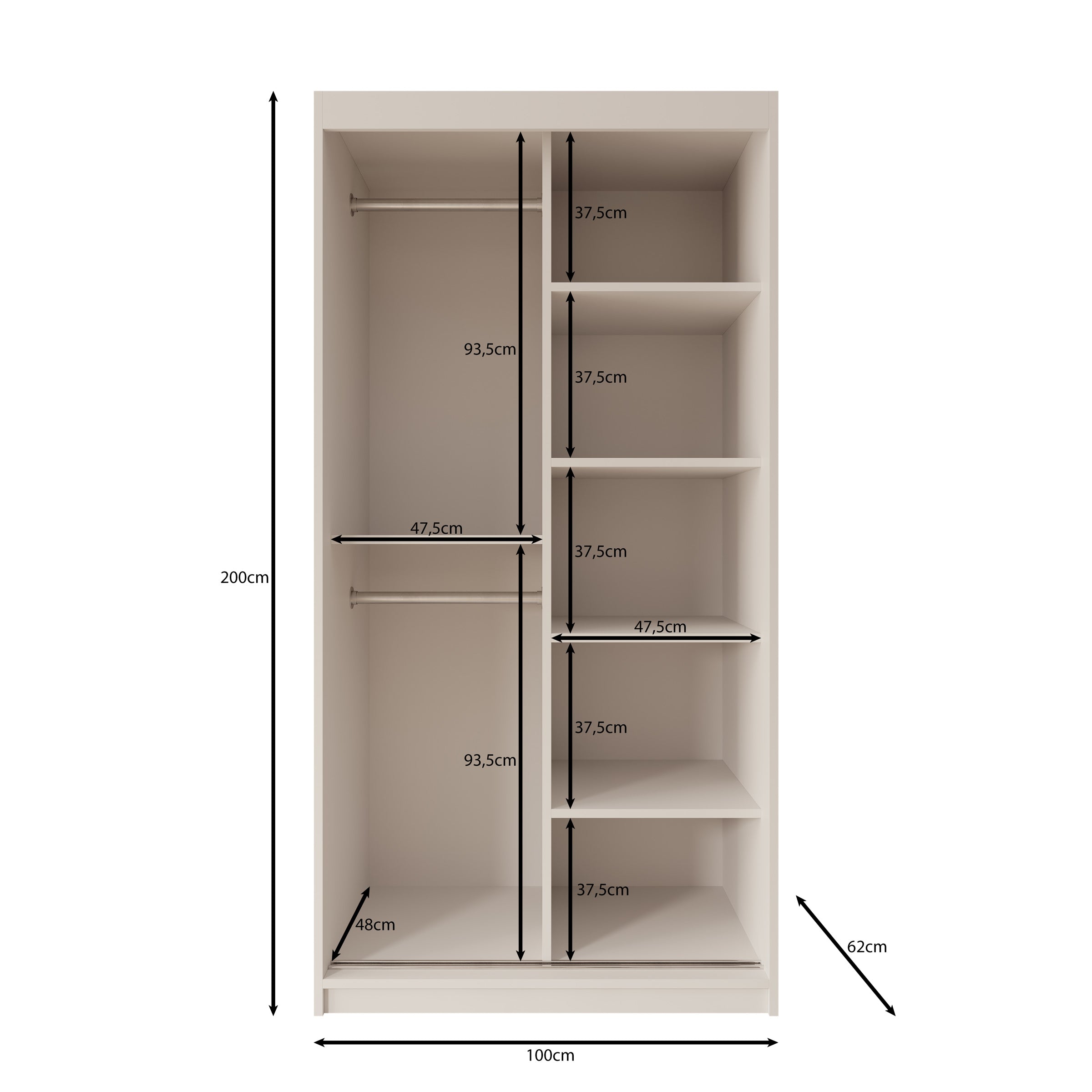 Sentoji - Kledingkast met 2 schuifdeuren - Eikenpatroon - 100x62x200 cm