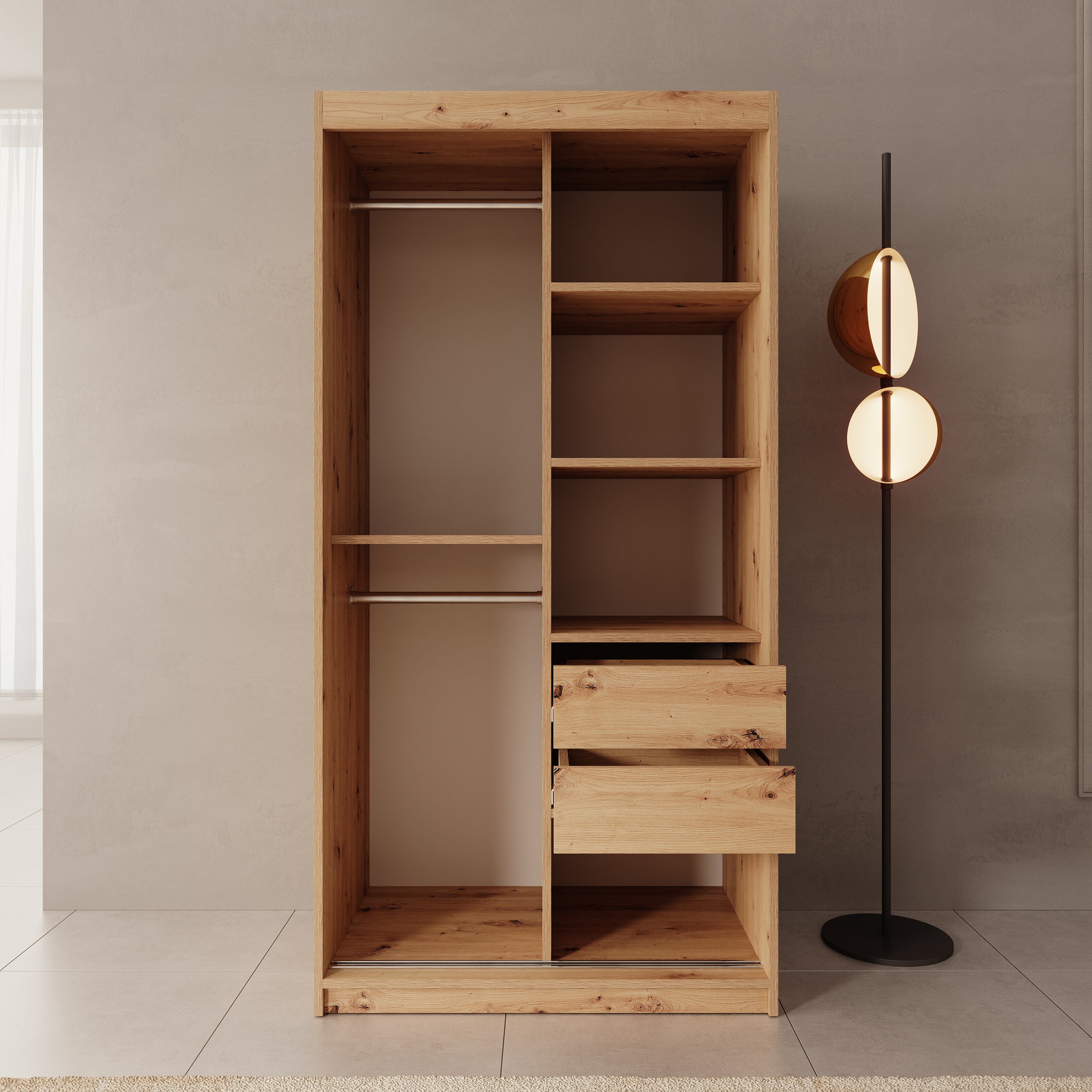 Sentoji - Kledingkast met 2 schuifdeuren - Eikenpatroon - 100x62x200 cm