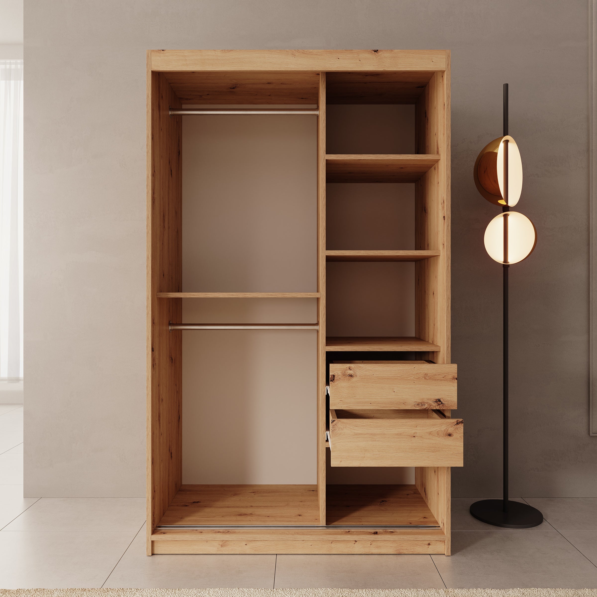 Sentoji - Kledingkast met 2 schuifdeuren - Eikenpatroon - 120x62x200 cm