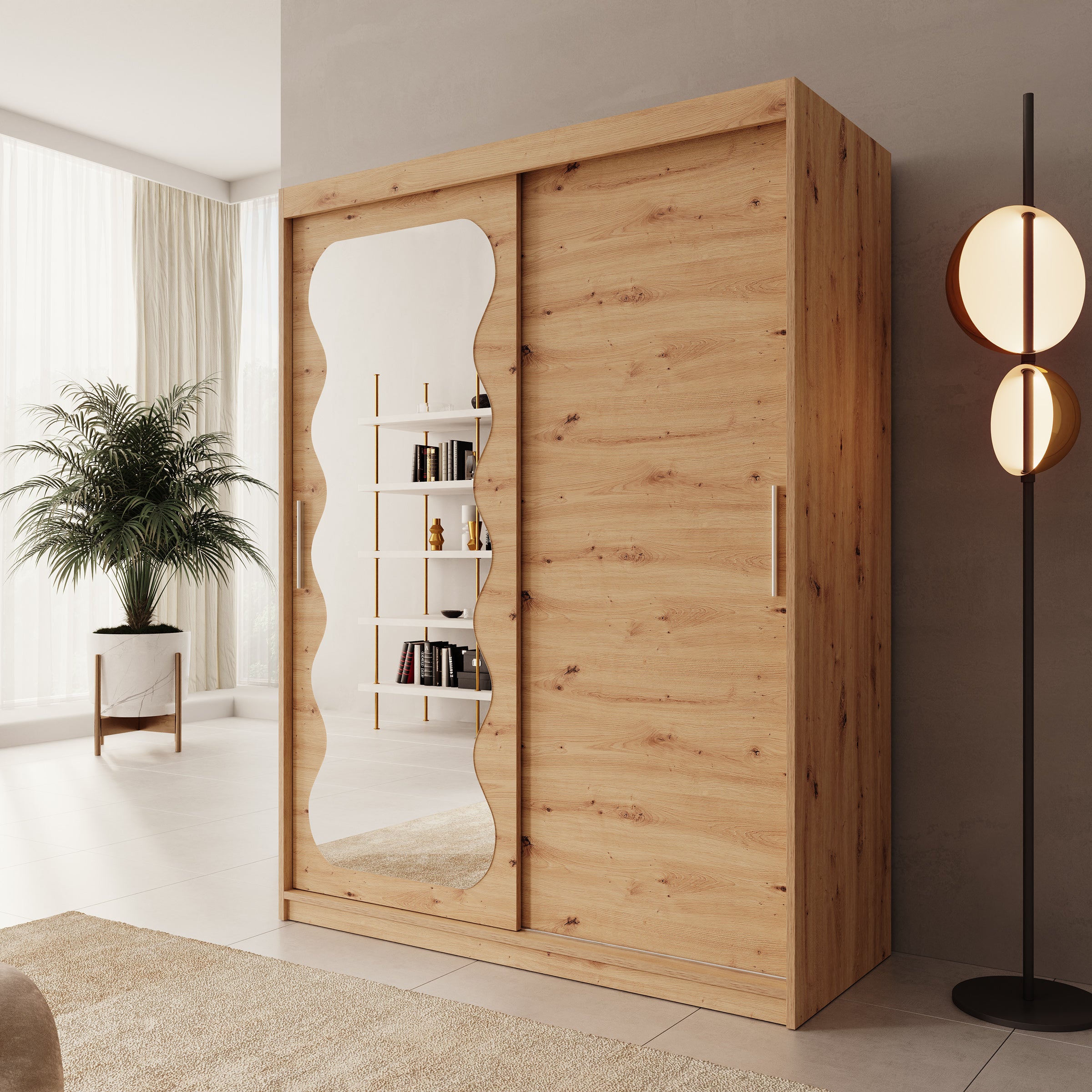 Sentoji - Kledingkast met 2 schuifdeuren - Eikenpatroon - 150x62x200 cm