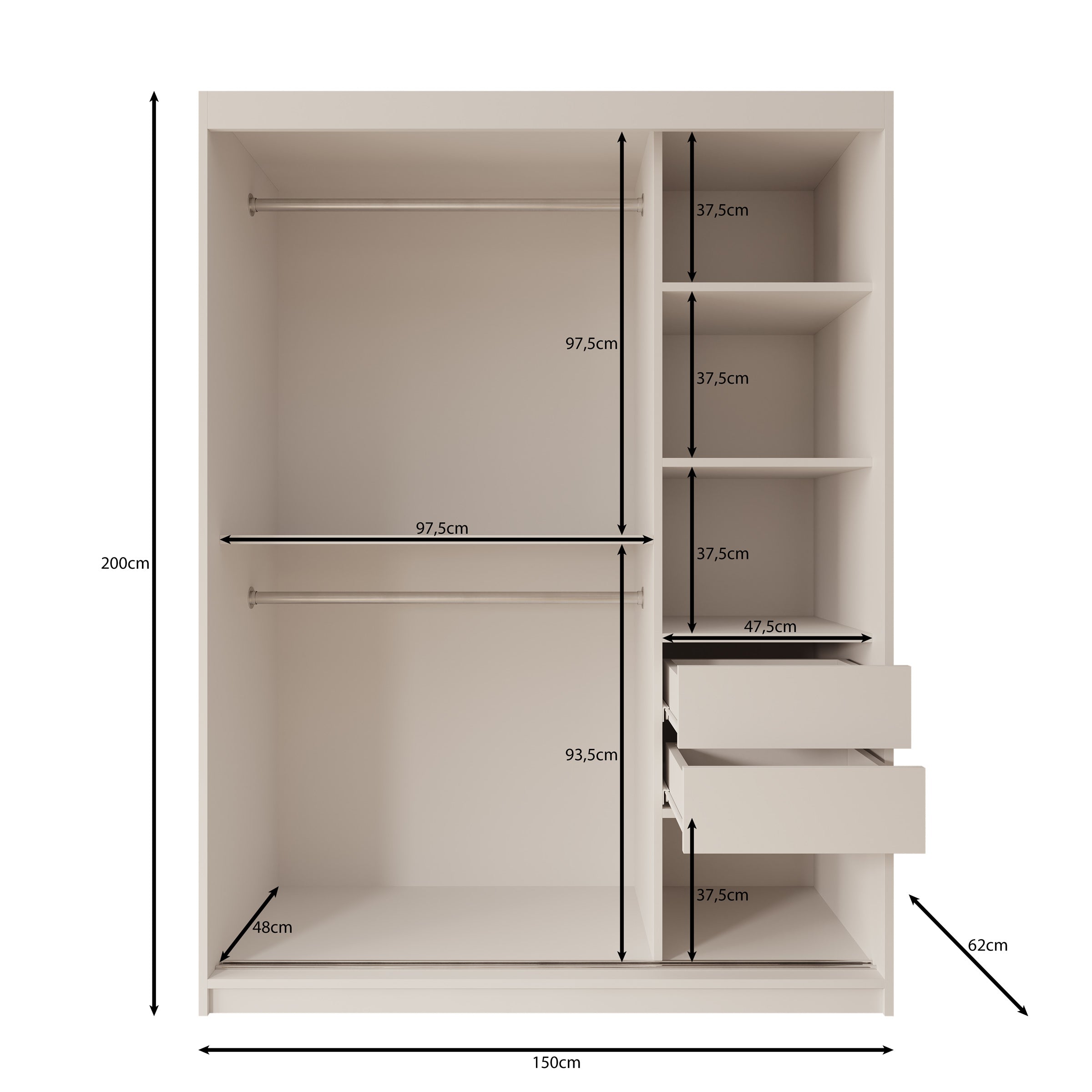 Sentoji - Kledingkast met 2 schuifdeuren - Eikenpatroon - 150x62x200 cm