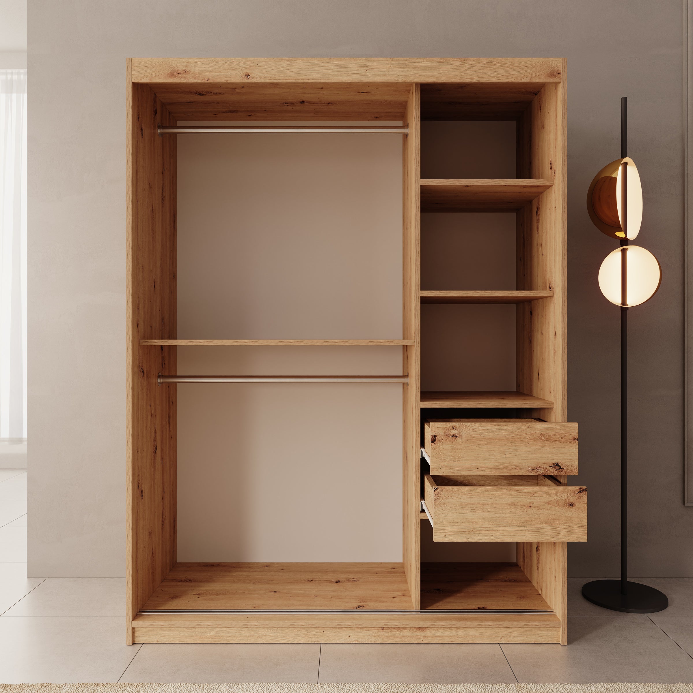 Sentoji - Kledingkast met 2 schuifdeuren - Eikenpatroon - 150x62x200 cm