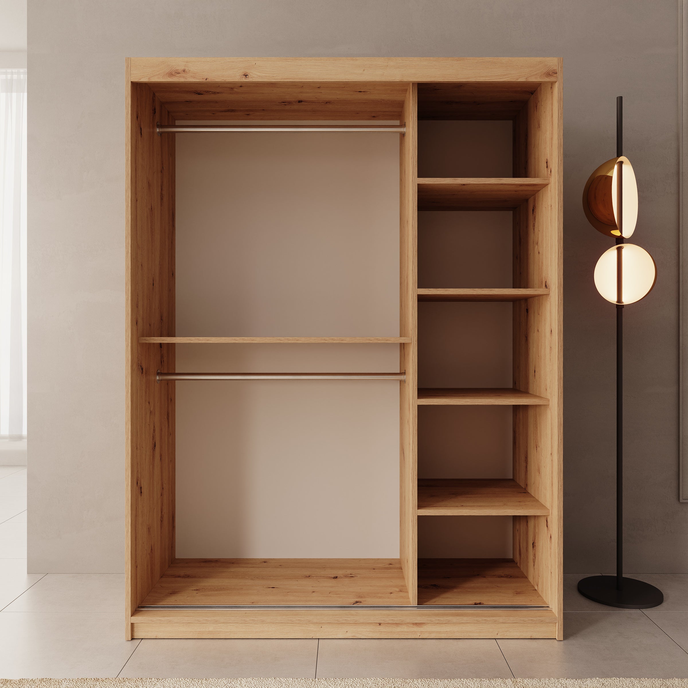 Sentoji - Kledingkast met 2 schuifdeuren - Eikenpatroon - 150x62x200 cm