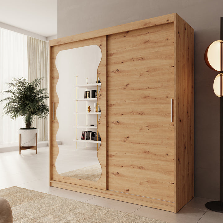 Sentoji - Kledingkast met 2 schuifdeuren - Eikenpatroon - 180x62x200 cm