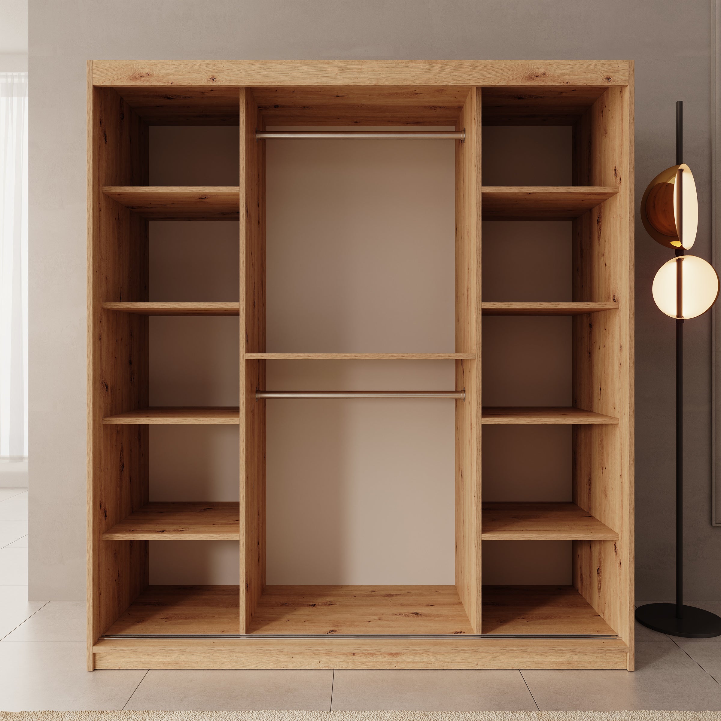 Sentoji - Kledingkast met 2 schuifdeuren - Eikenpatroon - 180x62x200 cm