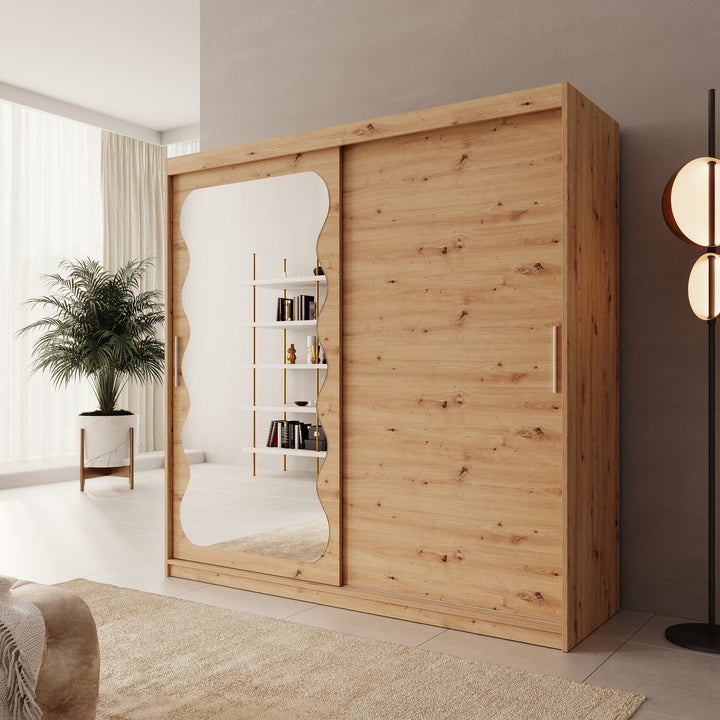 Sentoji - Kledingkast met 2 schuifdeuren - Eikenpatroon - 200x62x200 cm