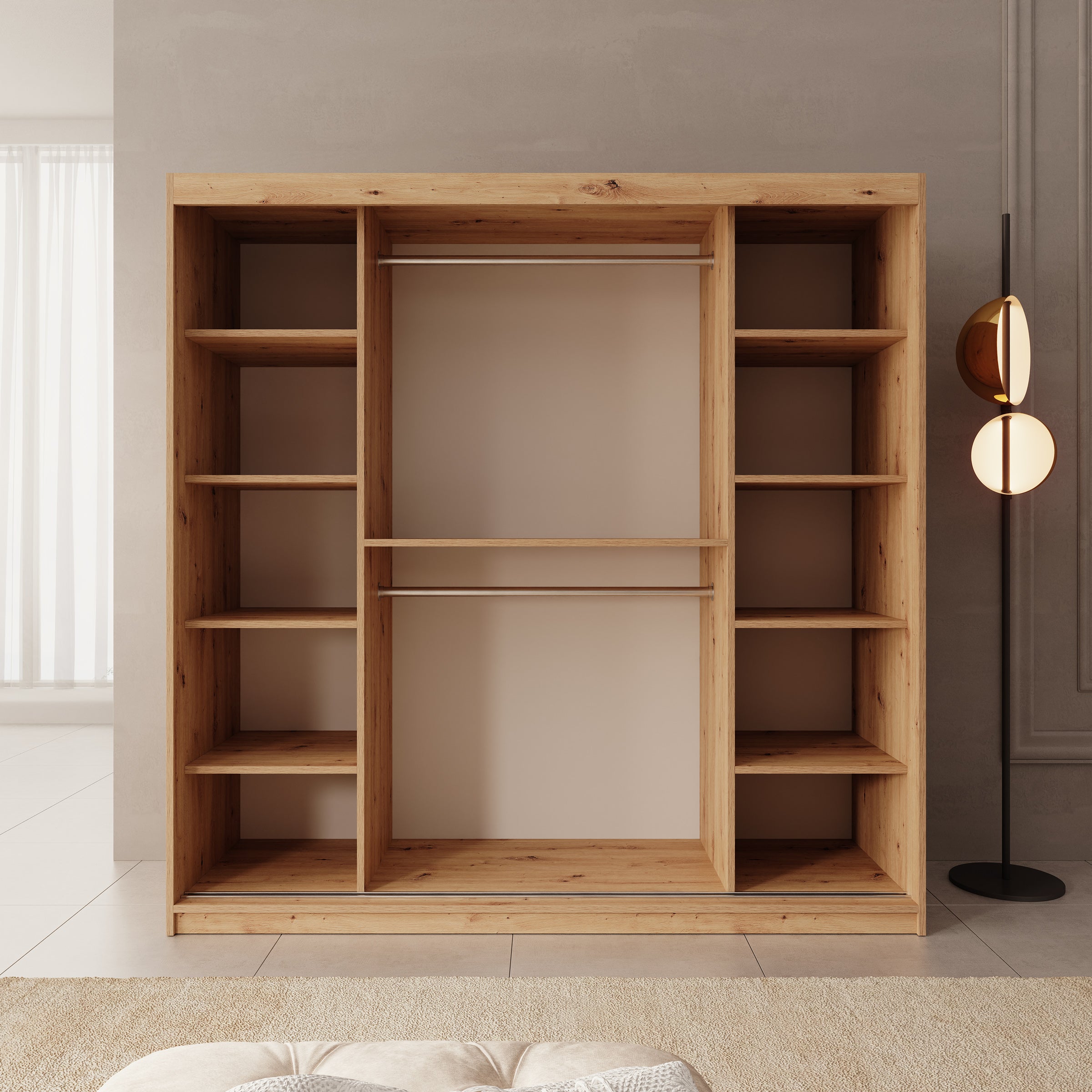 Sentoji - Kledingkast met 2 schuifdeuren - Eikenpatroon - 200x62x200 cm