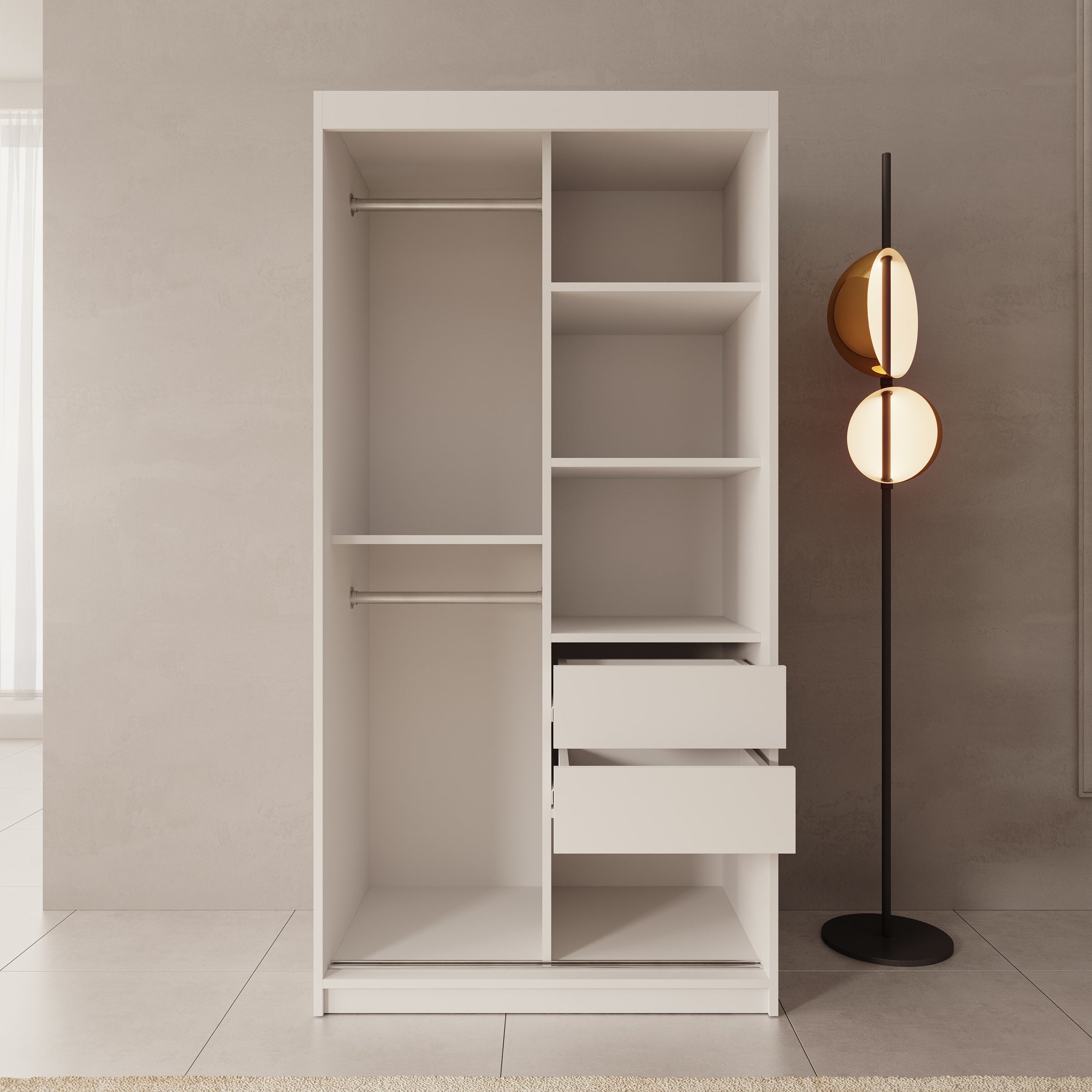 Sentoji - Kledingkast met 2 schuifdeuren - Wit - 100x62x200 cm