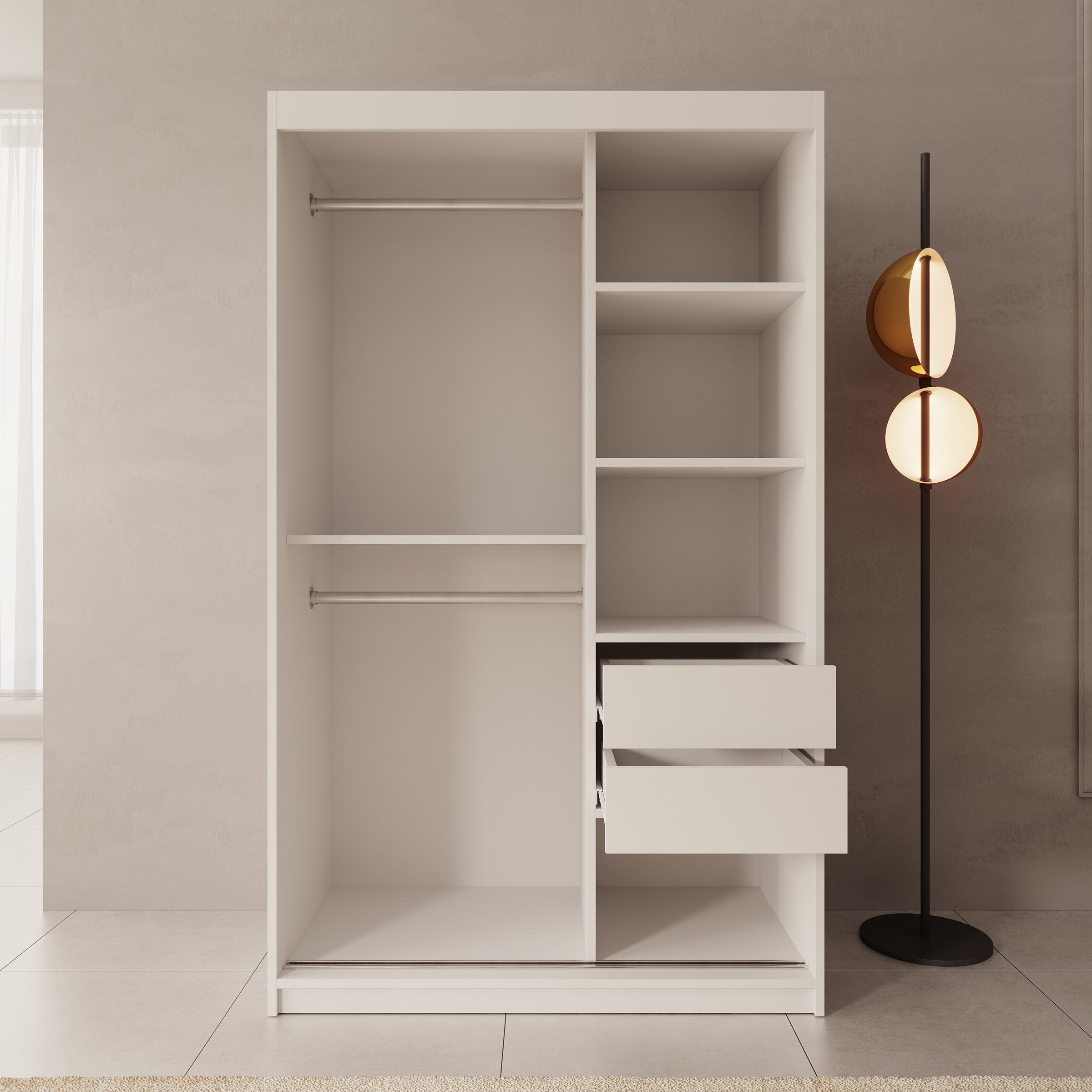 Sentoji - Kledingkast met 2 schuifdeuren - Wit - 120x62x200 cm