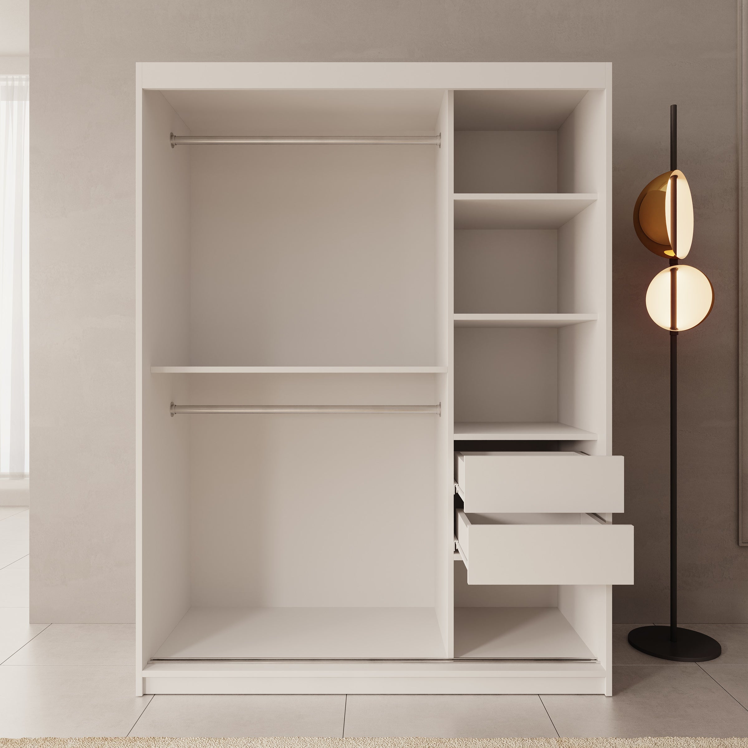 Sentoji - Kledingkast met 2 schuifdeuren - Wit - 150x62x200 cm