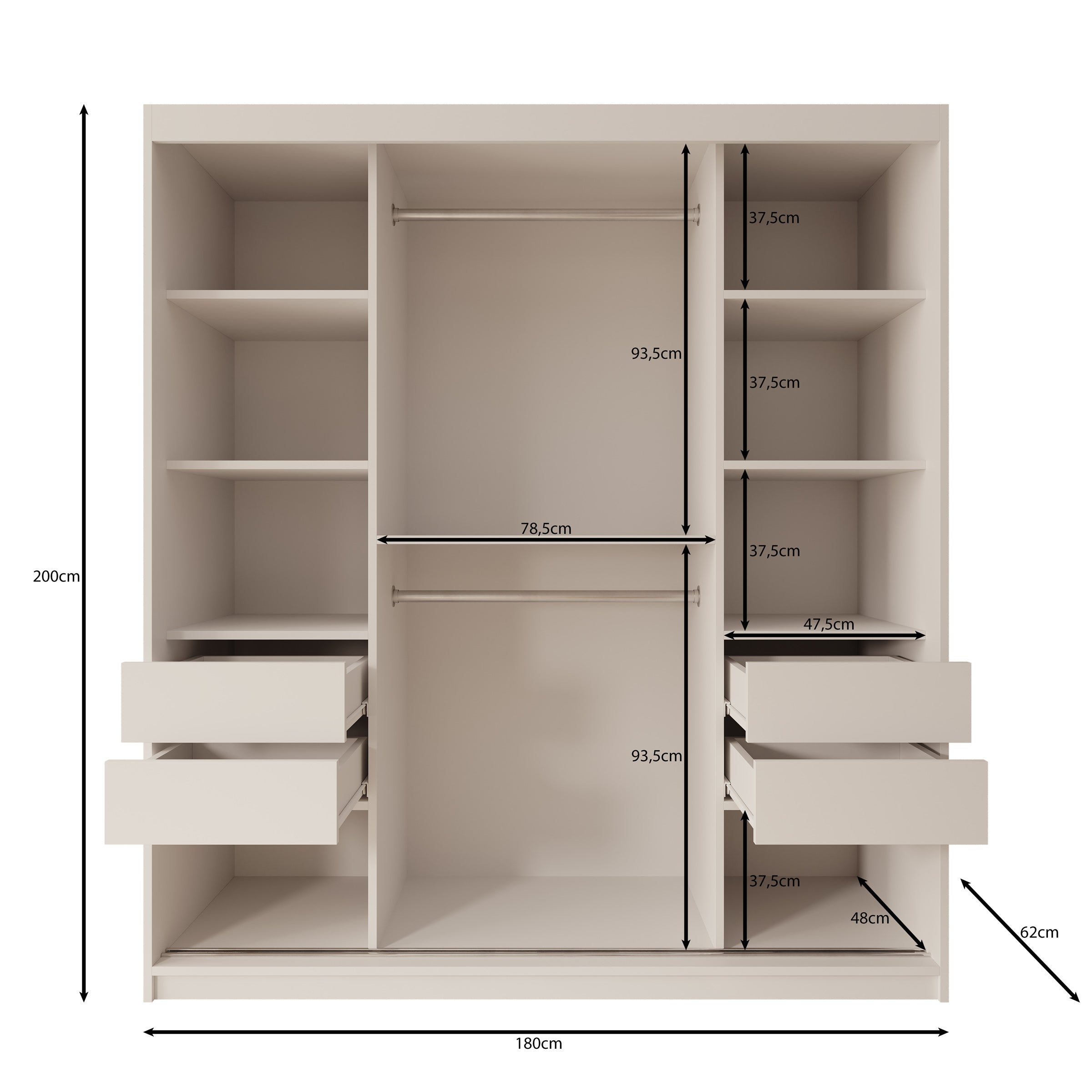 Sentoji - Kledingkast met 2 schuifdeuren - Wit - 180x62x200 cm