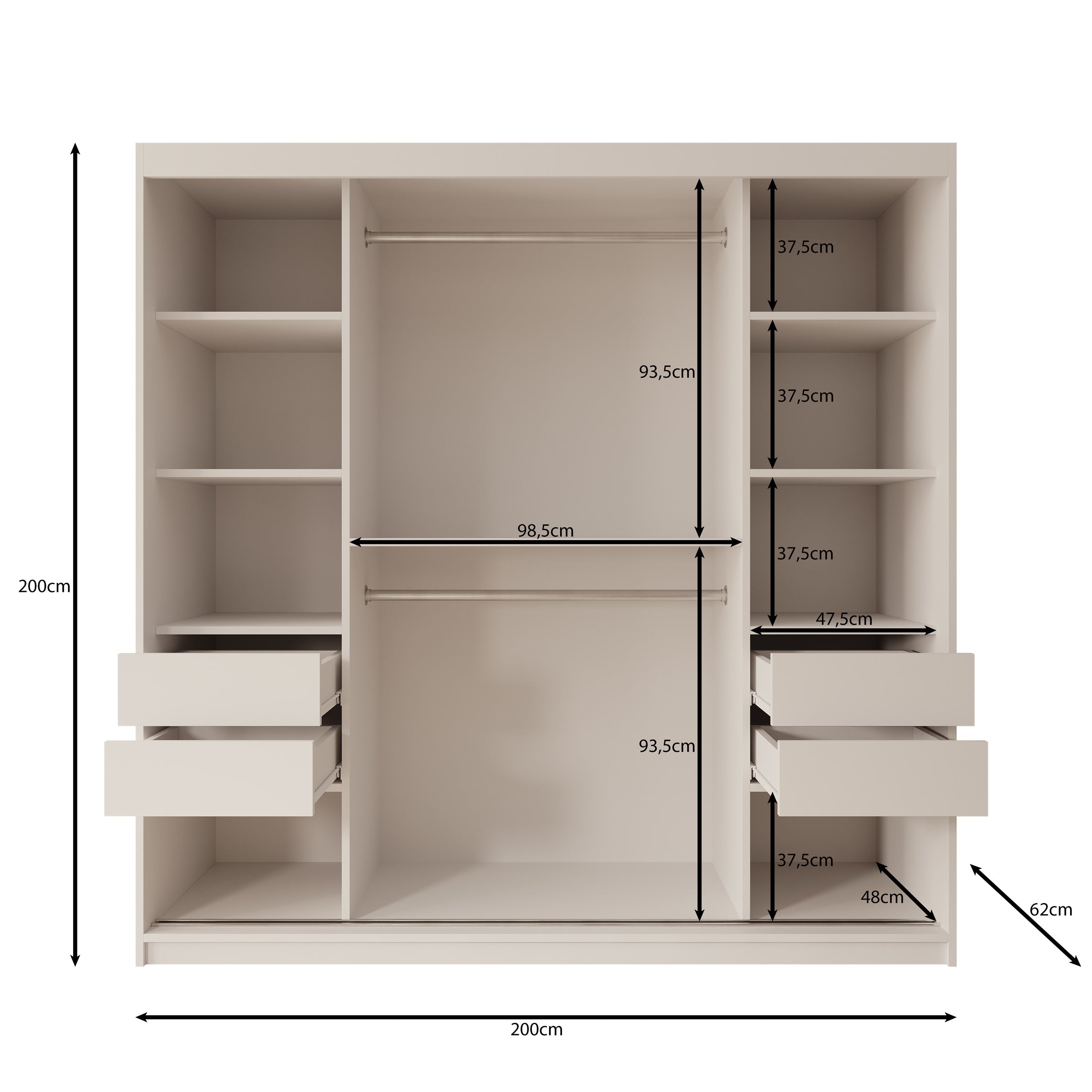 Sentoji - Kledingkast met 2 schuifdeuren - Wit - 200x62x200 cm