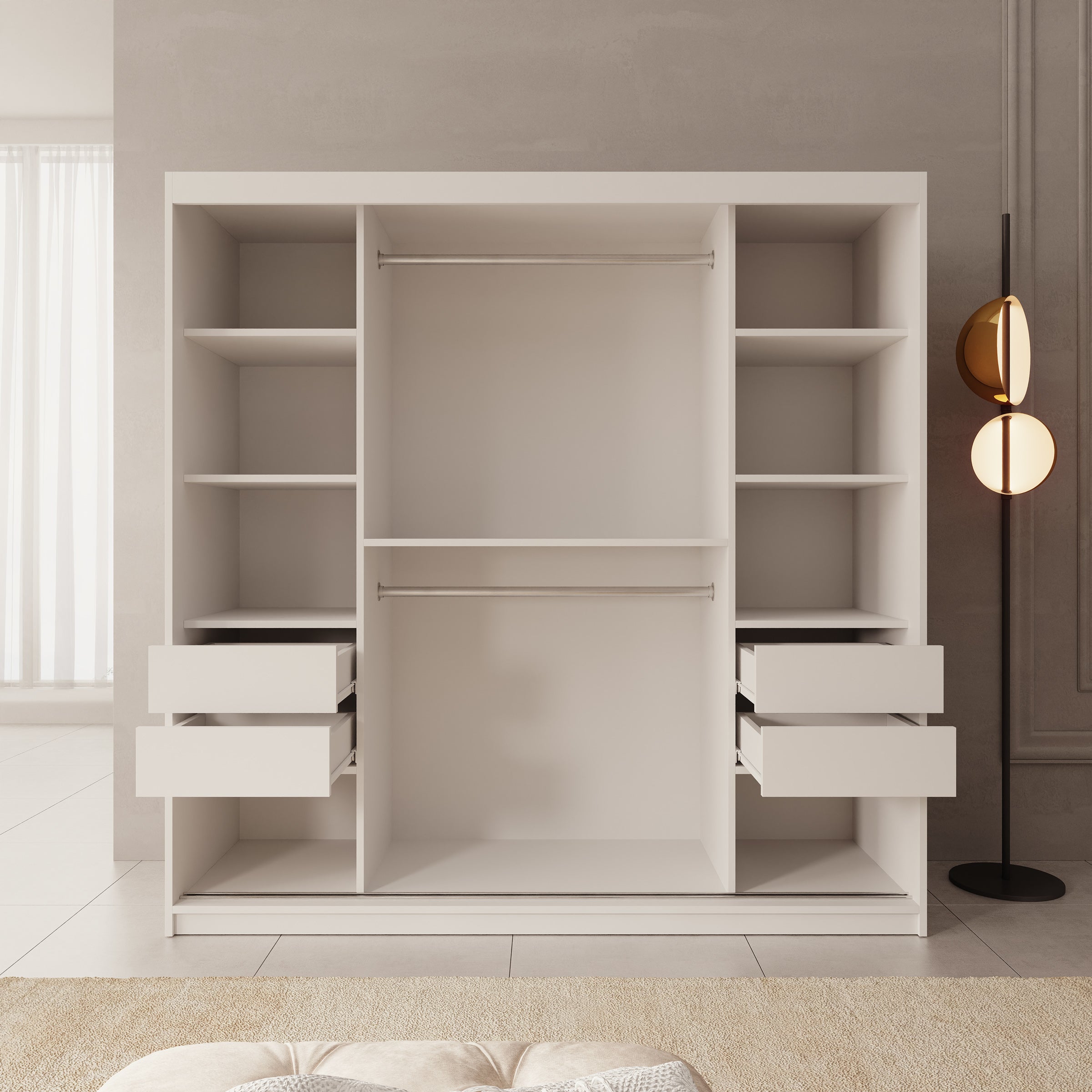 Sentoji - Kledingkast met 2 schuifdeuren - Wit - 200x62x200 cm