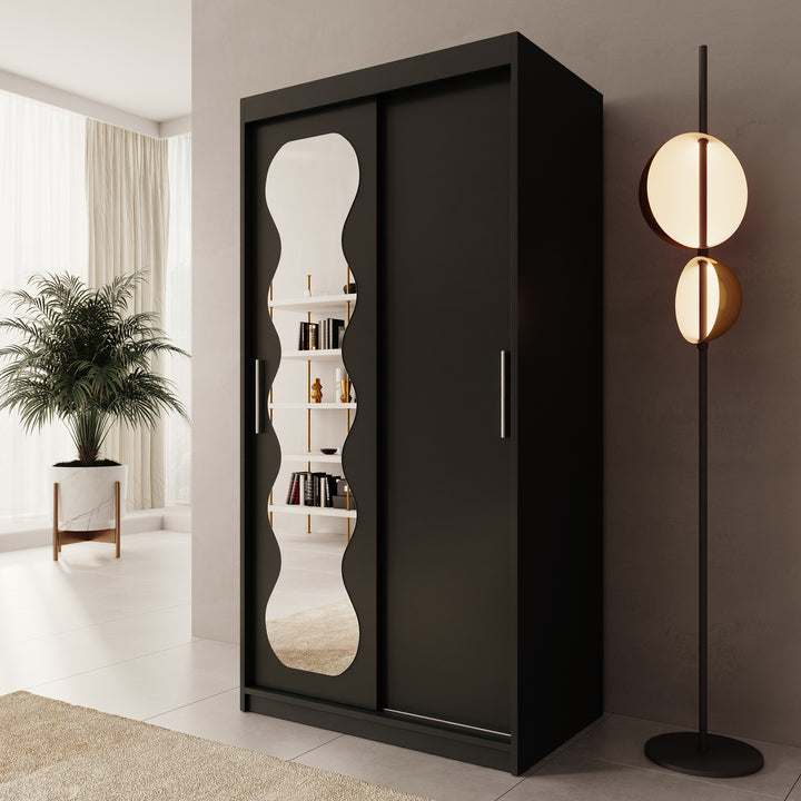 Sentoji - Kledingkast met 2 schuifdeuren - Zwart - 100x62x200 cm