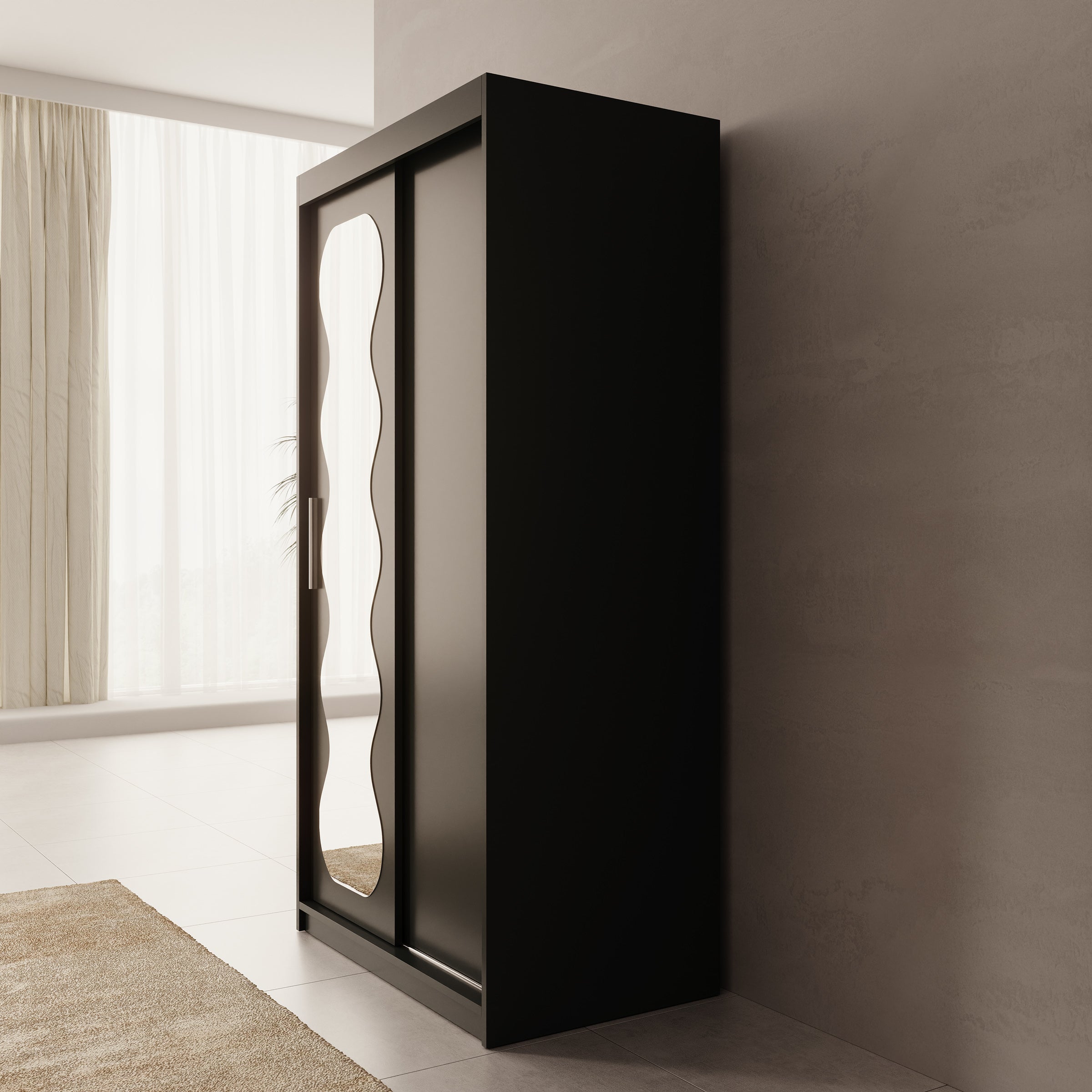 Sentoji - Kledingkast met 2 schuifdeuren - Zwart - 100x62x200 cm