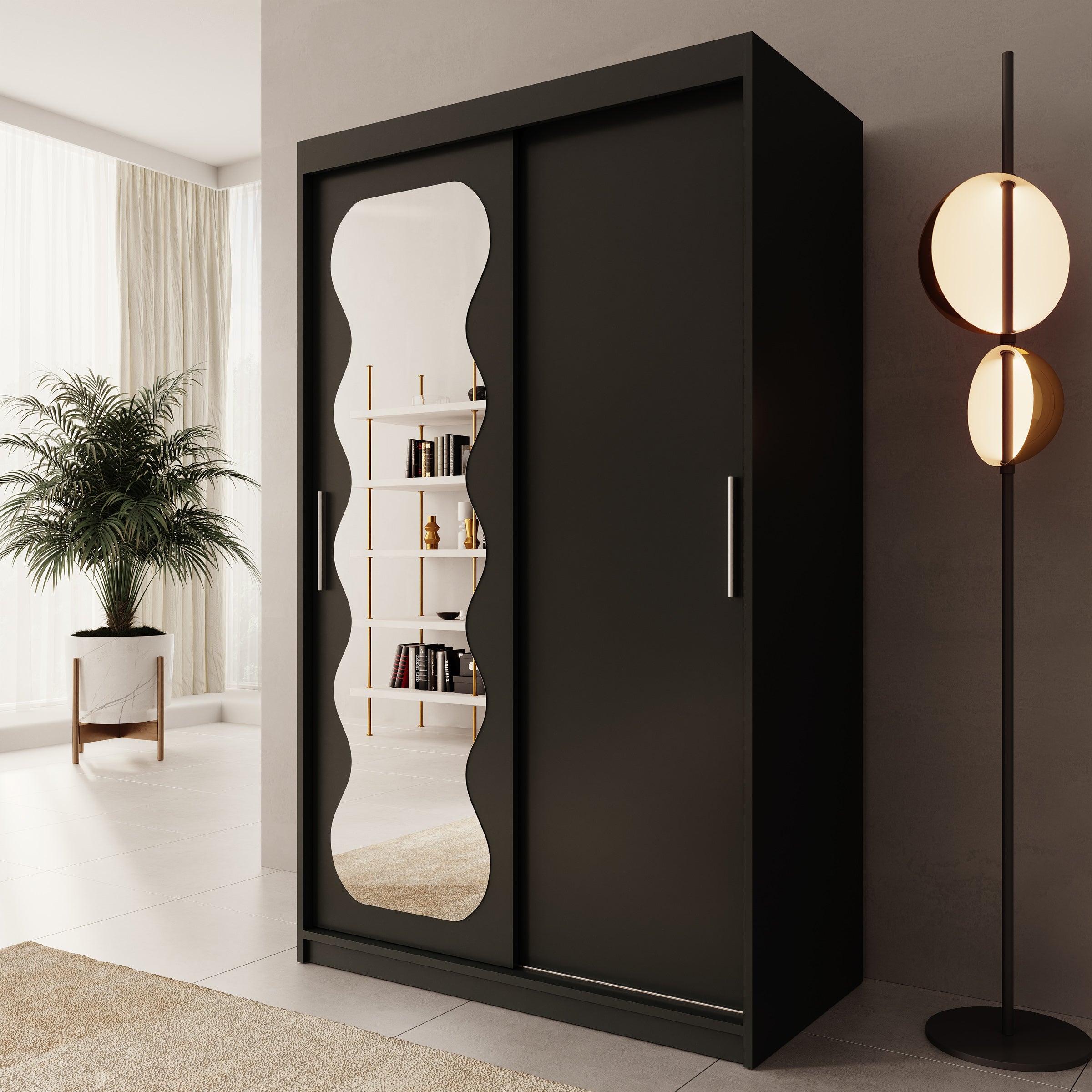 Sentoji - Kledingkast met 2 schuifdeuren - Zwart - 120x62x200 cm