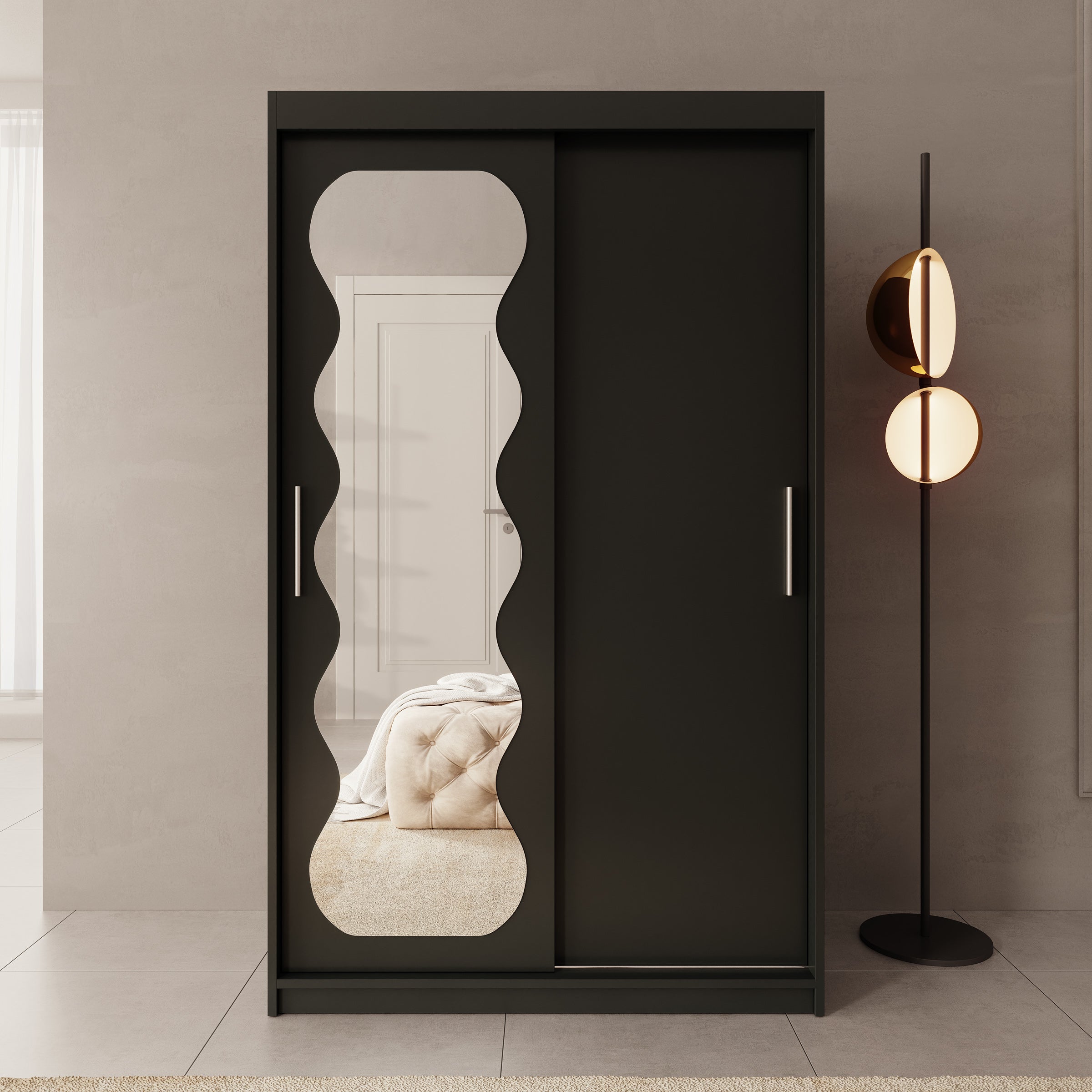 Sentoji - Kledingkast met 2 schuifdeuren - Zwart - 120x62x200 cm