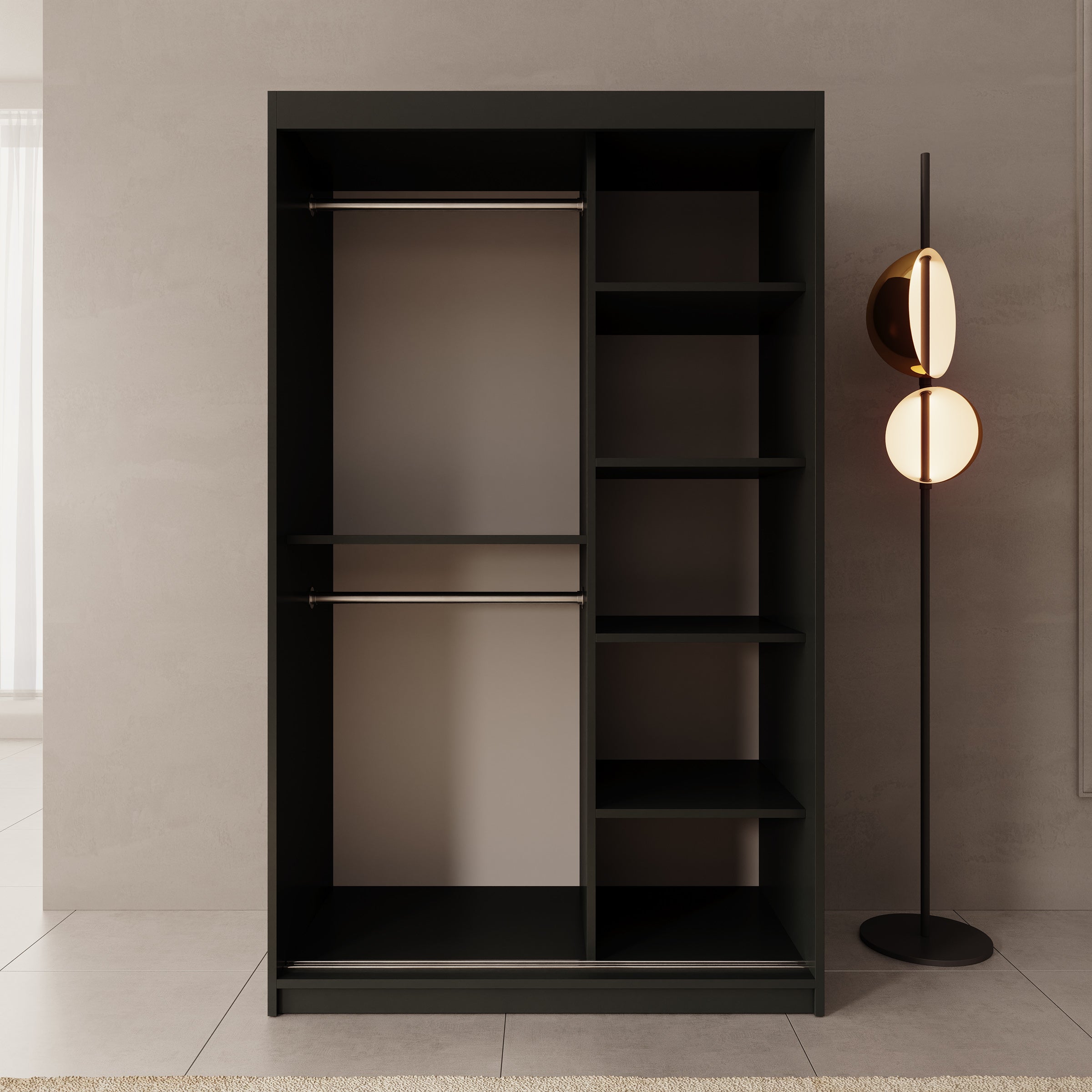 Sentoji - Kledingkast met 2 schuifdeuren - Zwart - 120x62x200 cm