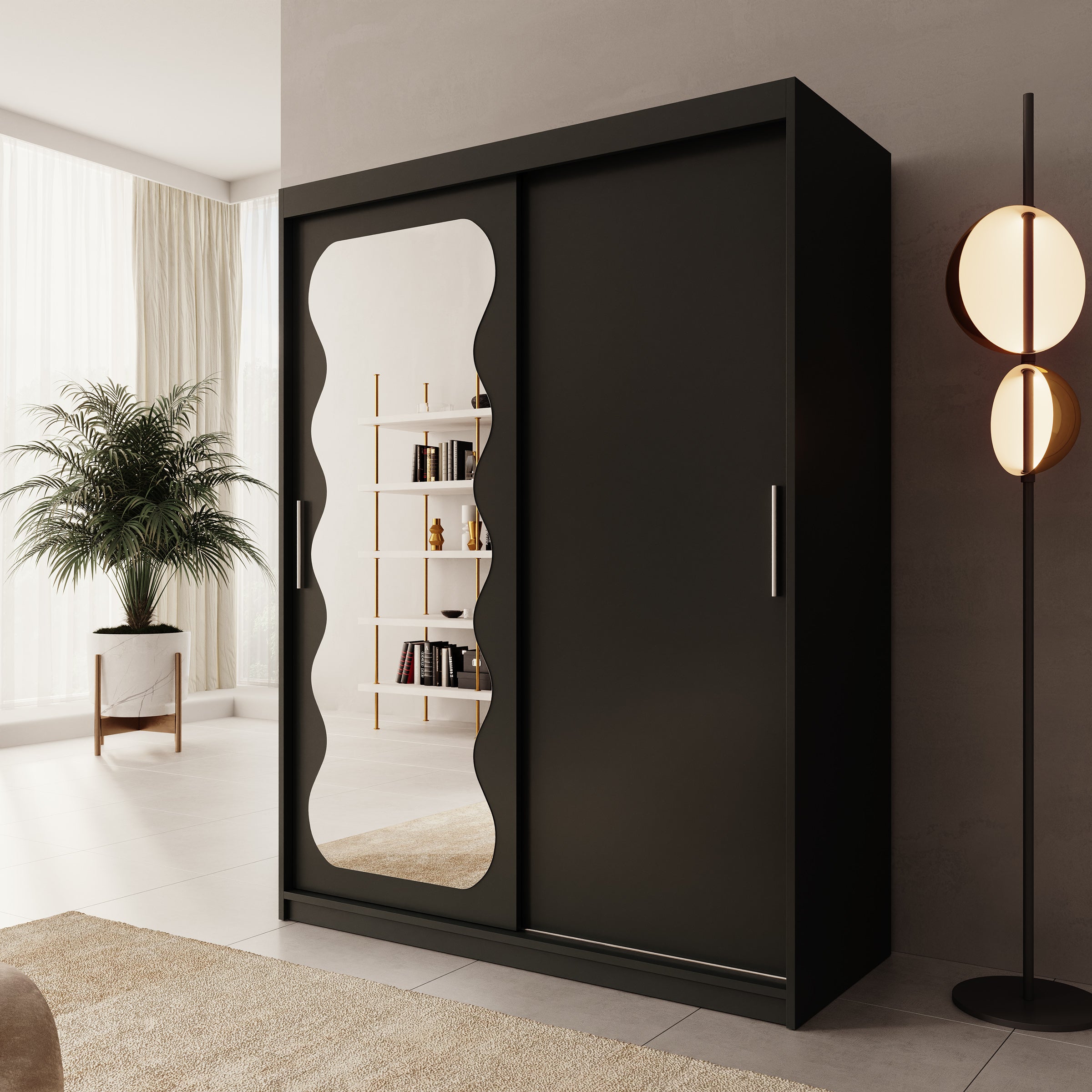 Sentoji - Kledingkast met 2 schuifdeuren - Zwart - 150x62x200 cm